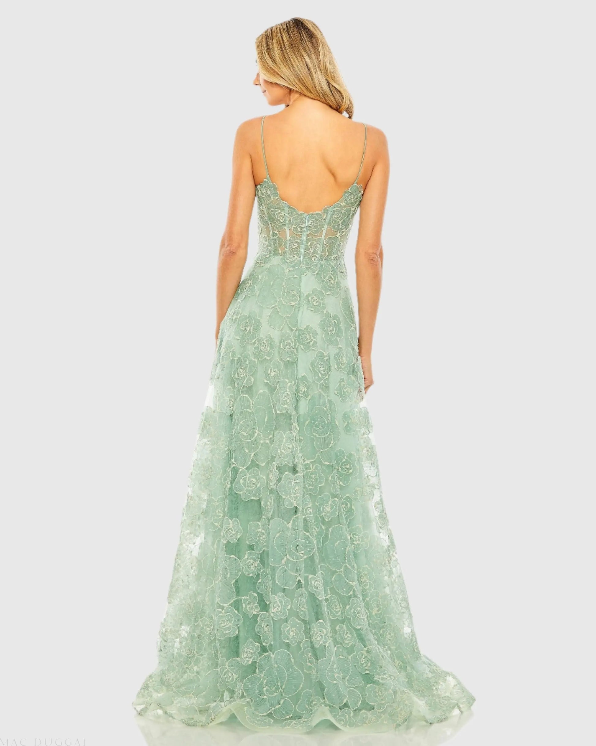 Green Embroidered Sweetheart Corset A-Line Gown - Mac Duggal