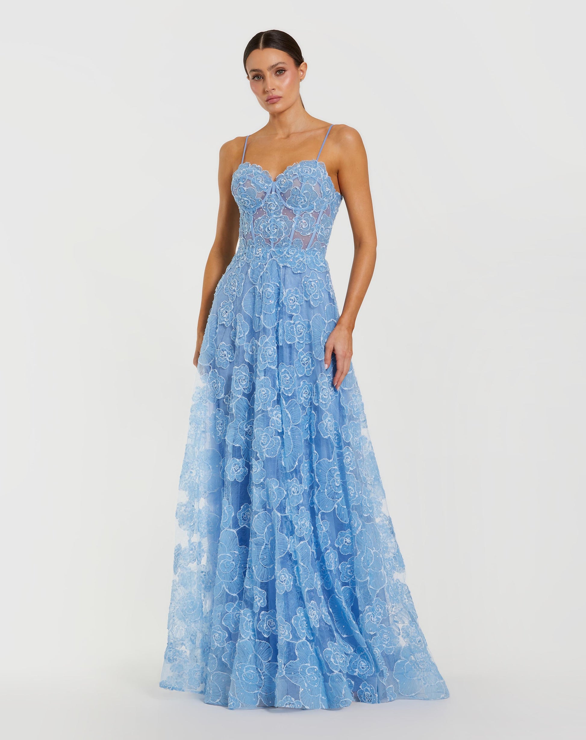 Blue Embroidered Sweetheart Neck A-Line Gown - Mac Duggal