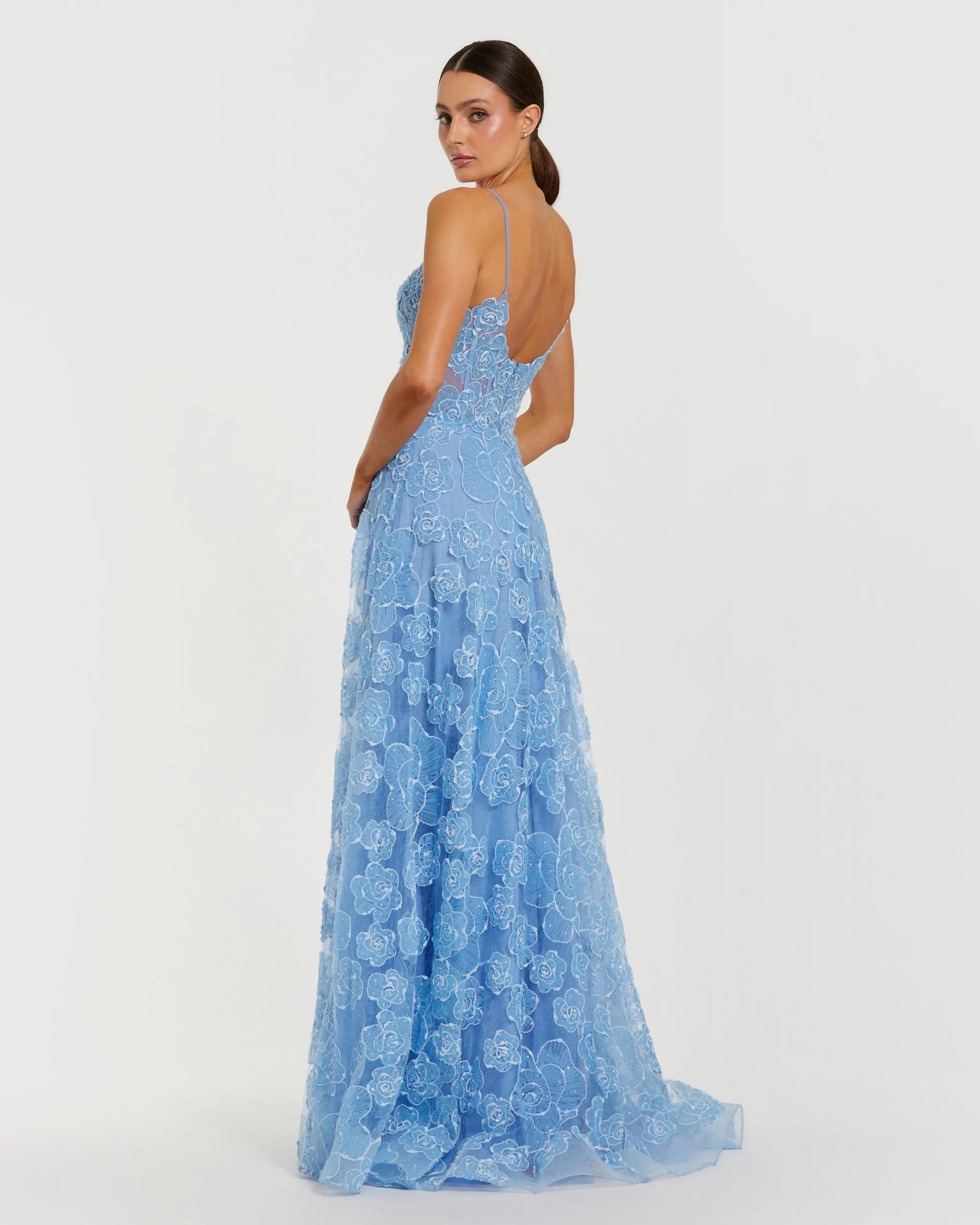 Blue Embroidered Sweetheart Neck A-Line Gown Mac Duggal