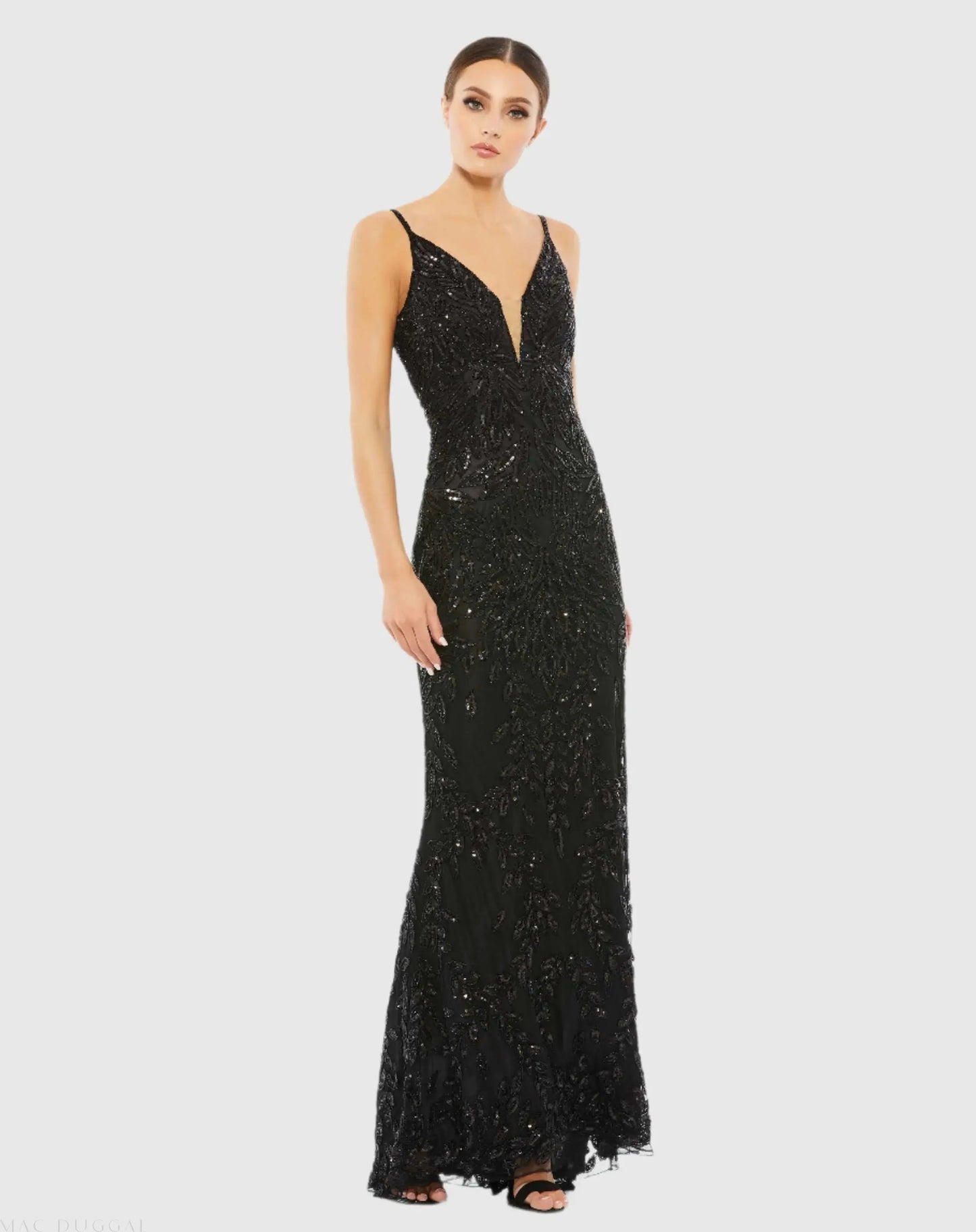 Black Hand Embellished Sleeveless Evening Gown - Mac Duggal