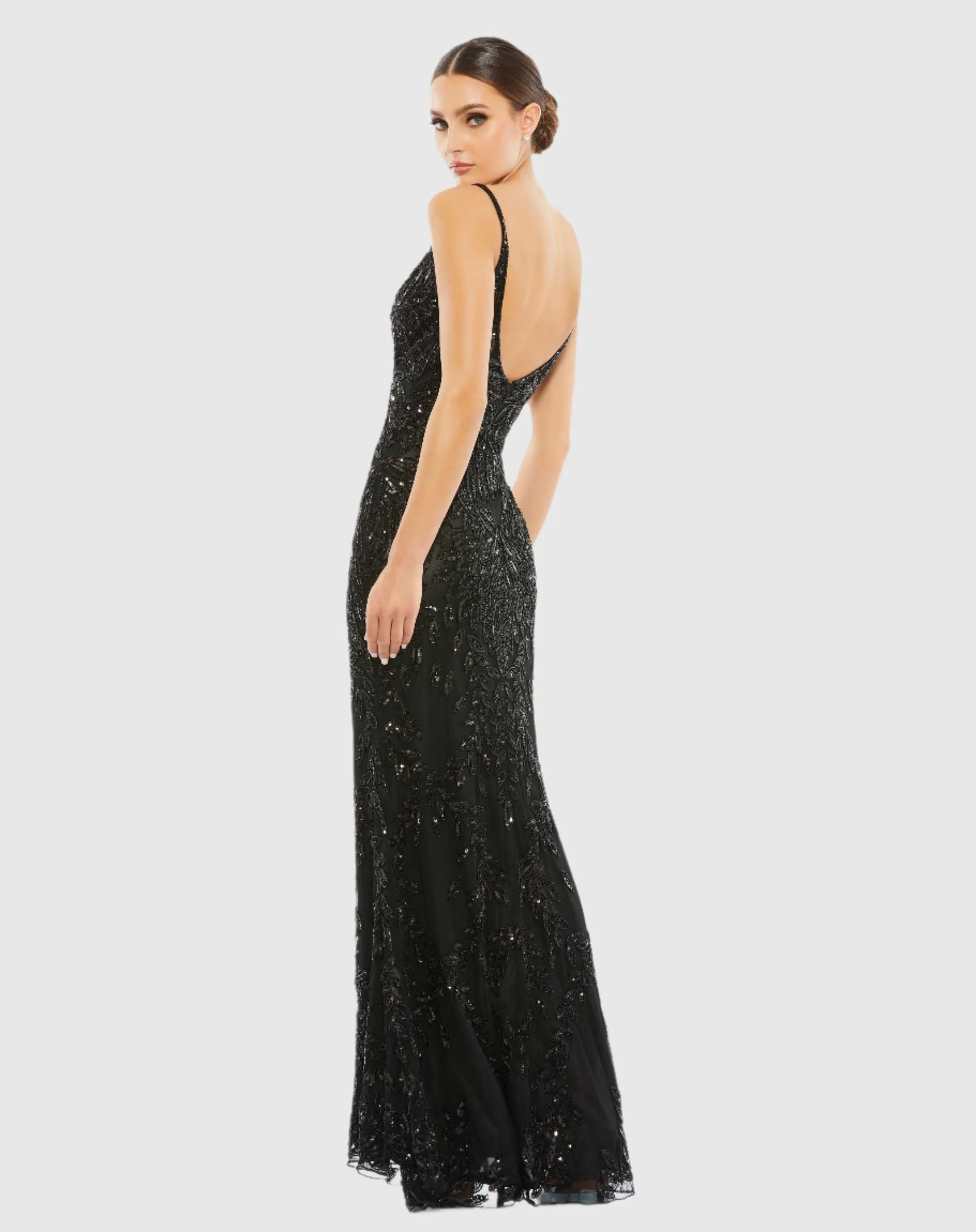 Black Hand Embellished Sleeveless Evening Gown - Mac Duggal