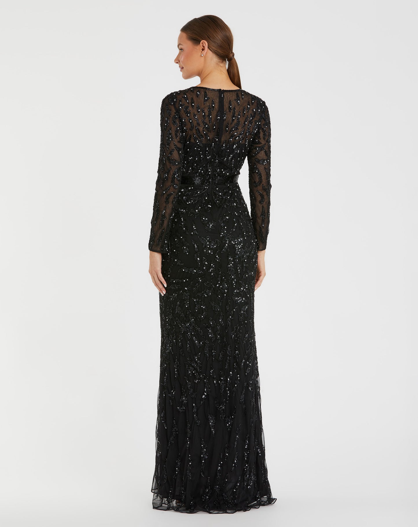 Beaded Long Sleeve Evening Gown