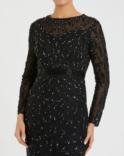 Beaded Long Sleeve Evening Gown