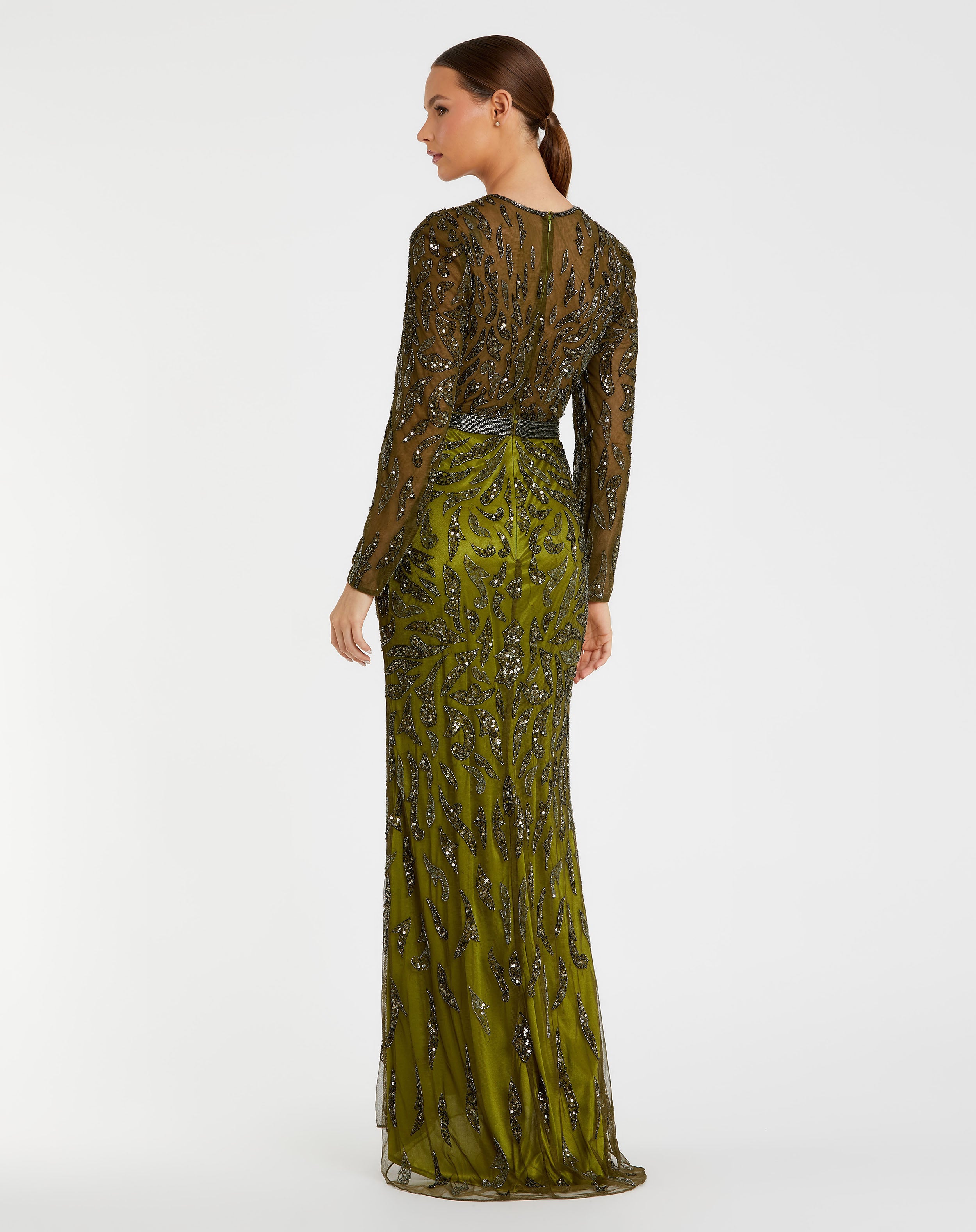 Beaded Long Sleeve Evening Gown