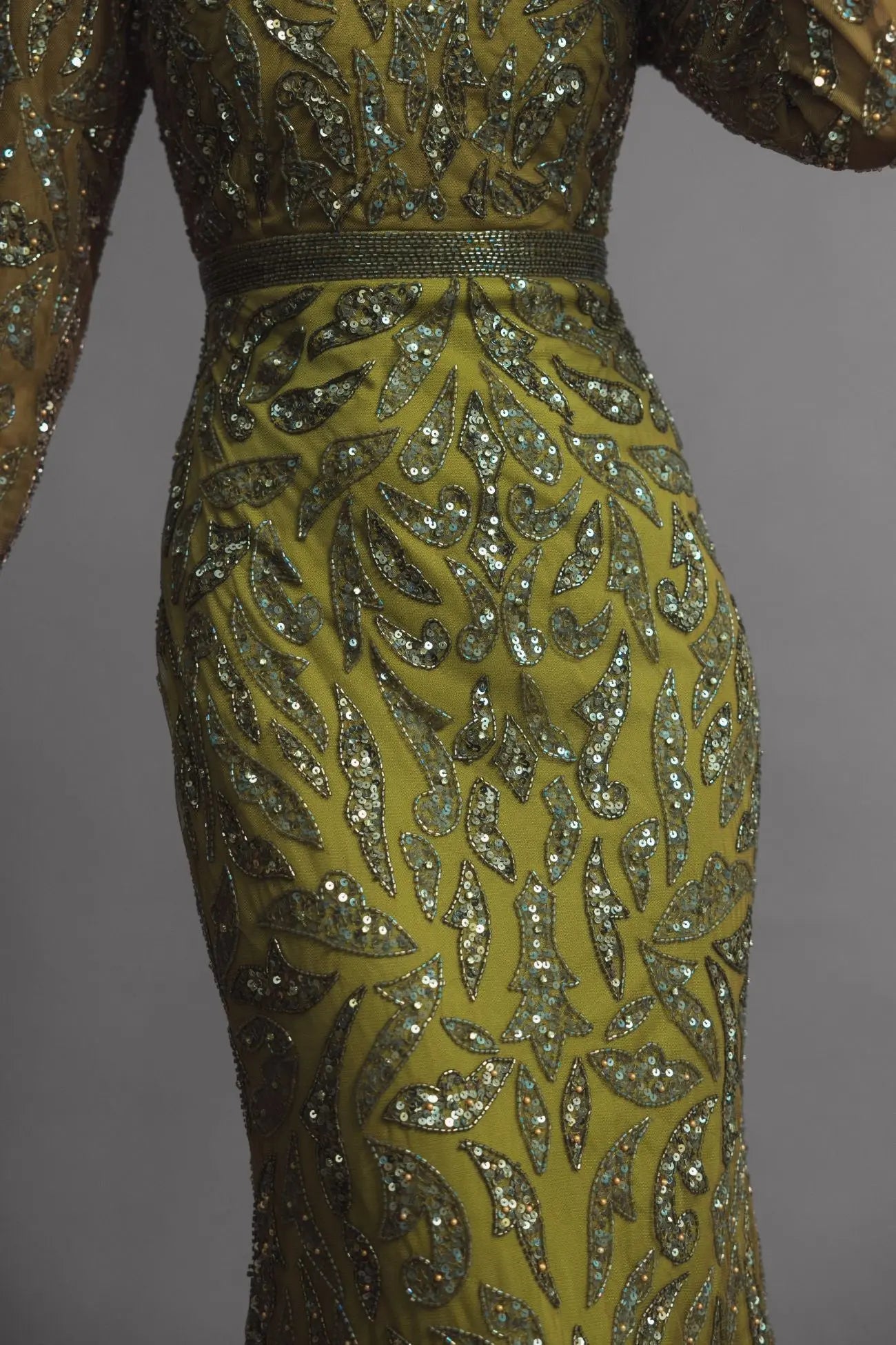 Green Long Sleeve Beaded Evening Gown - Mac Duggal