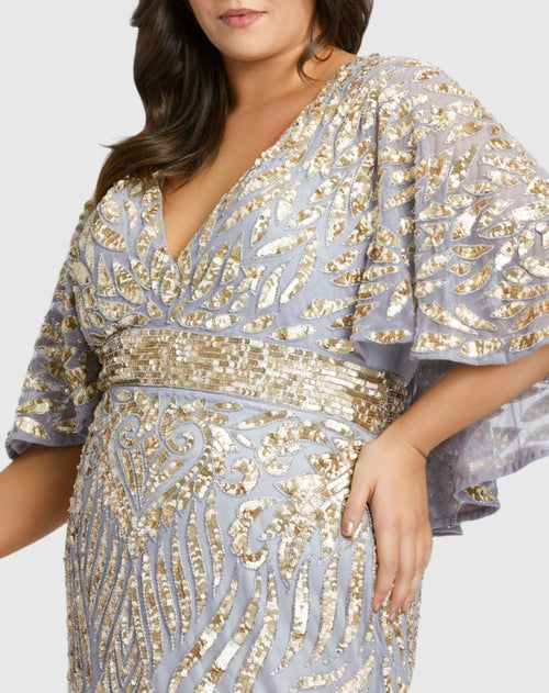 Embellished Cape Sleeve Cocktail Dress (Plus)