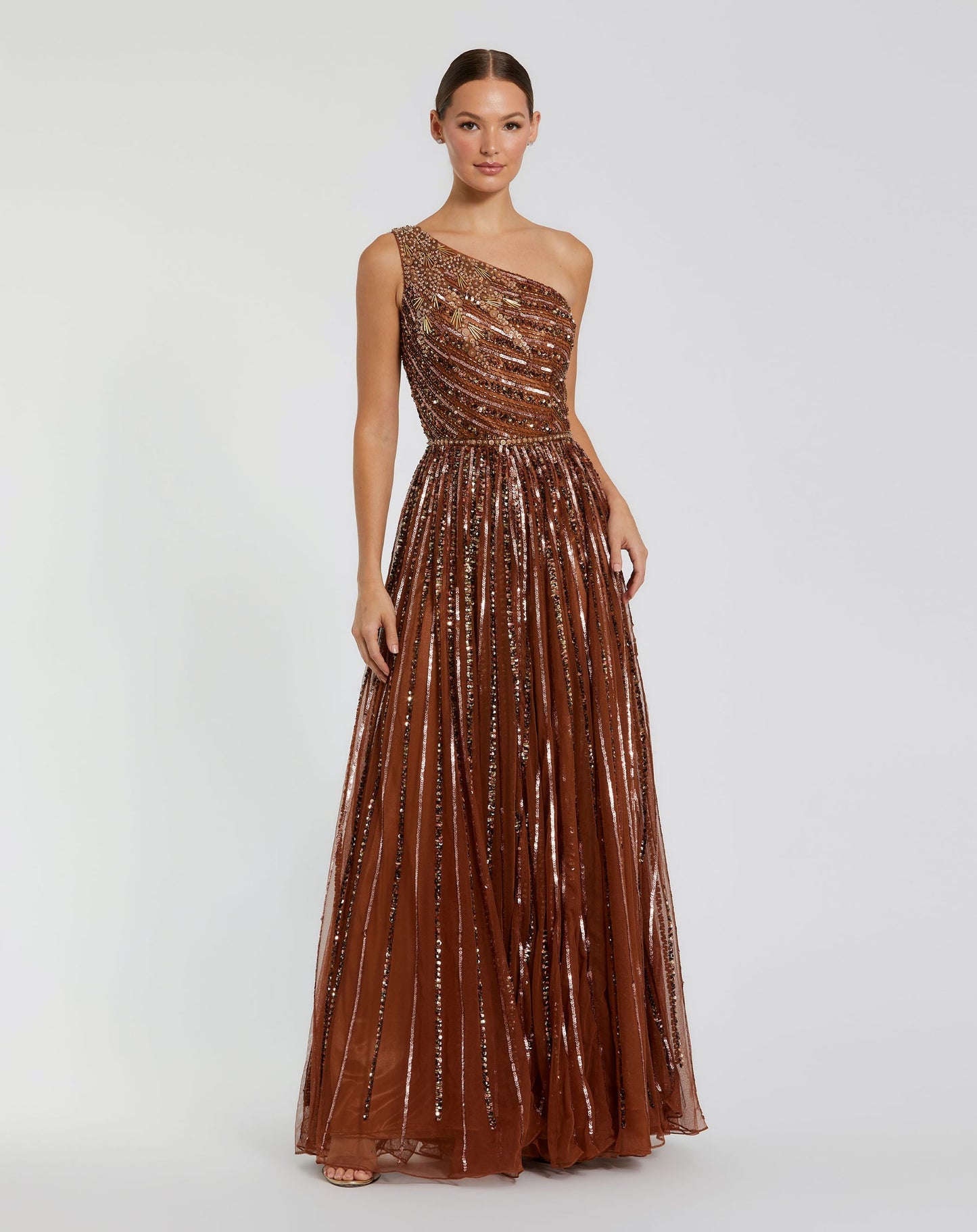 Embellished One Shoulder A-Line Gown