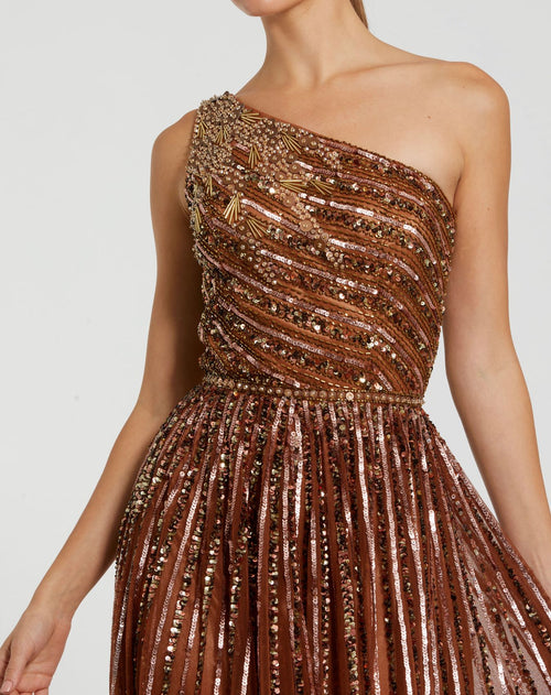 Embellished One Shoulder A-Line Gown