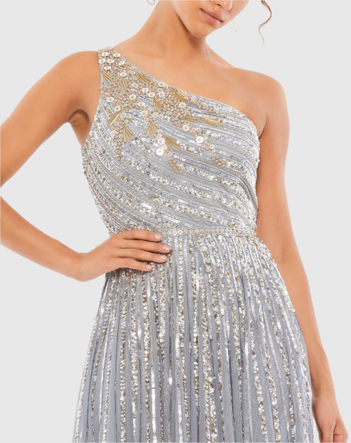 Silver Embellished One Shoulder A-Line Gown