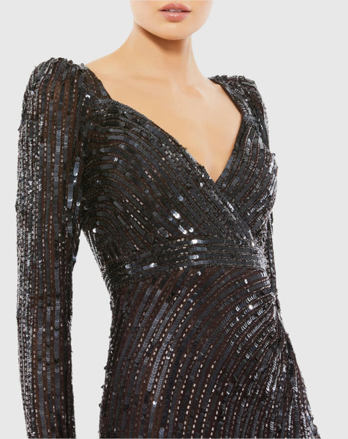 Sequined Sweetheart Long Sleeve Gown