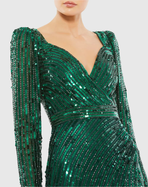 Sequined Sweetheart Long Sleeve Gown