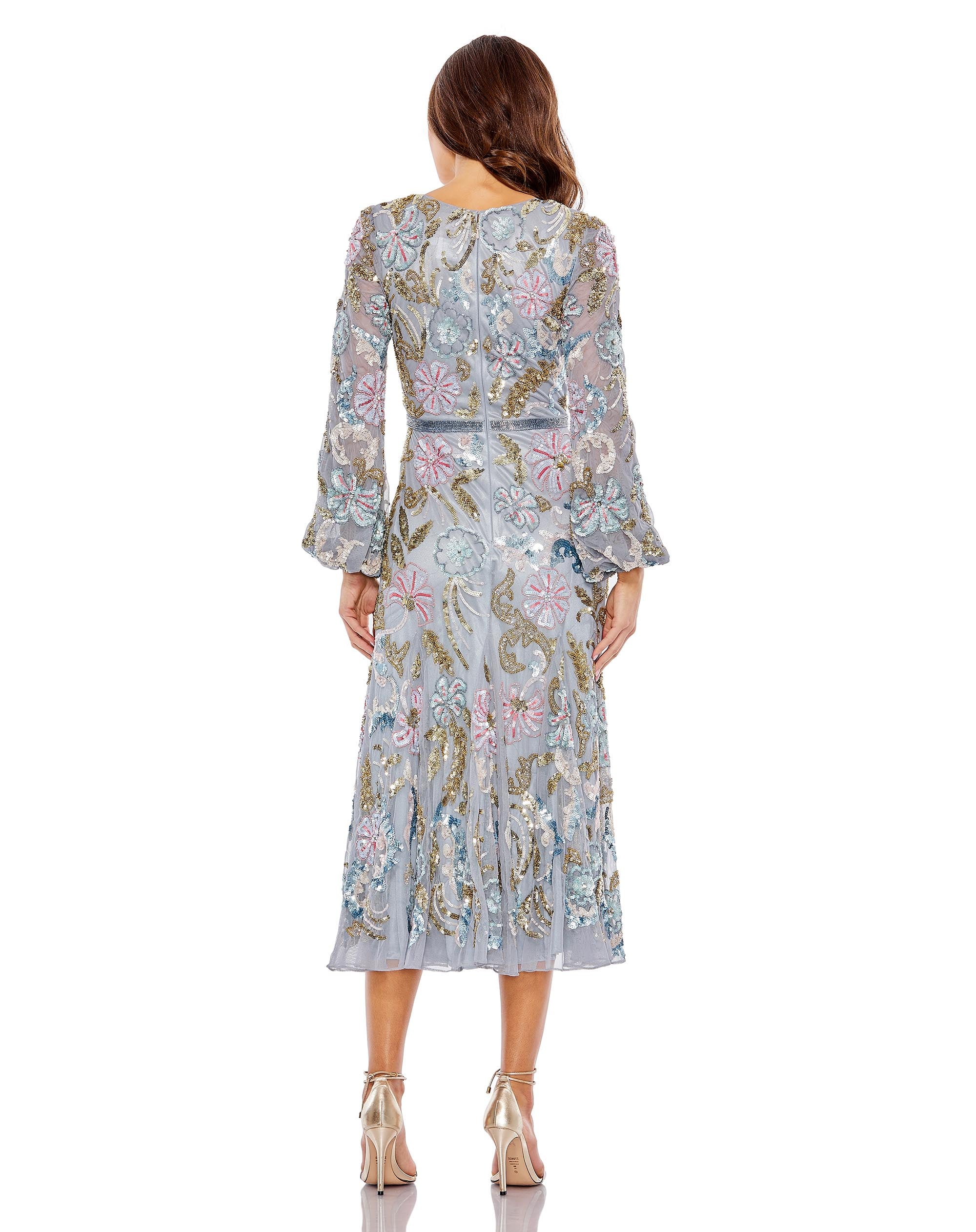 Long Cuff Sleeve Embellished Midi Dress