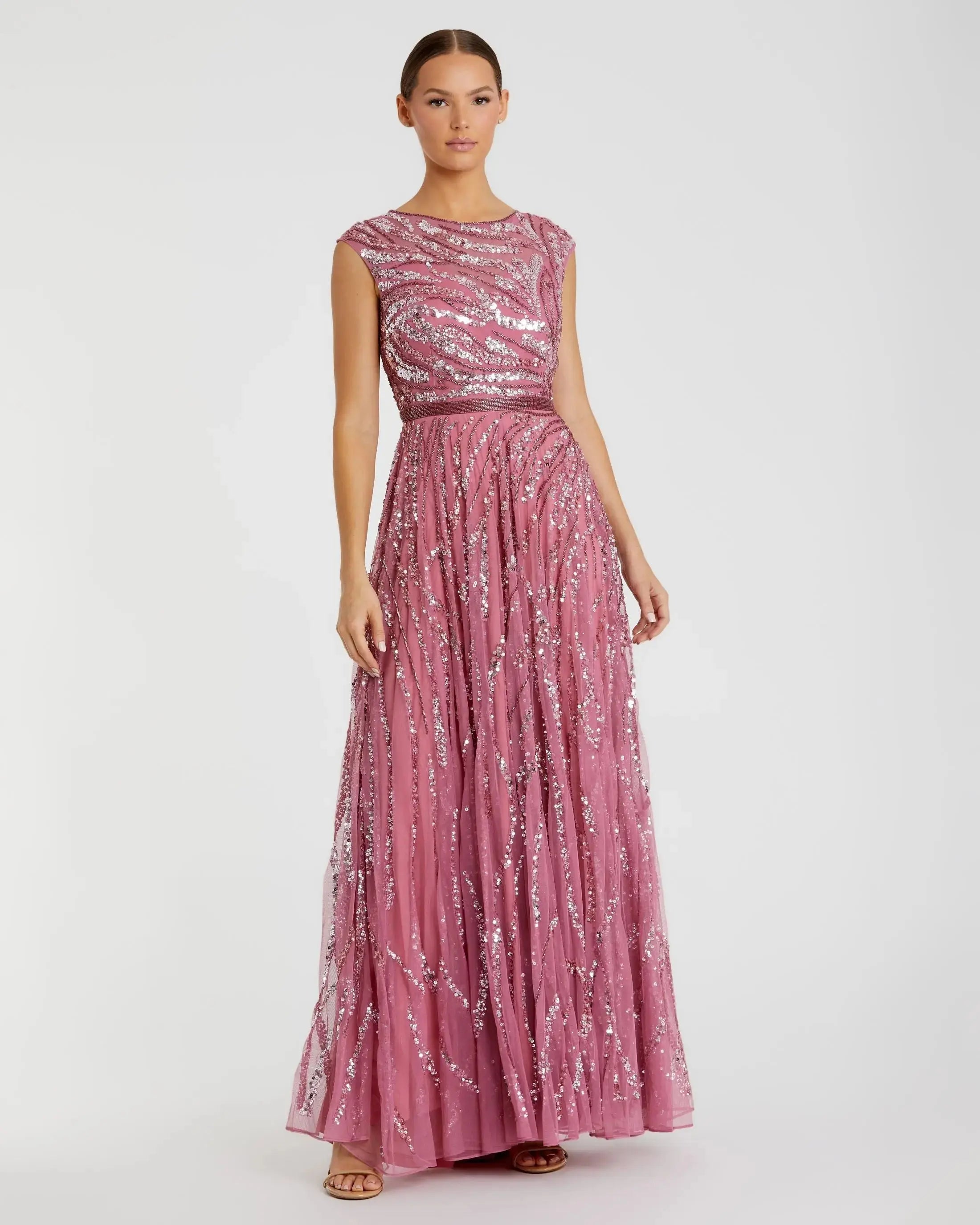 Pink Cap Sleeve Embellished Evening Gown - Mac Duggal