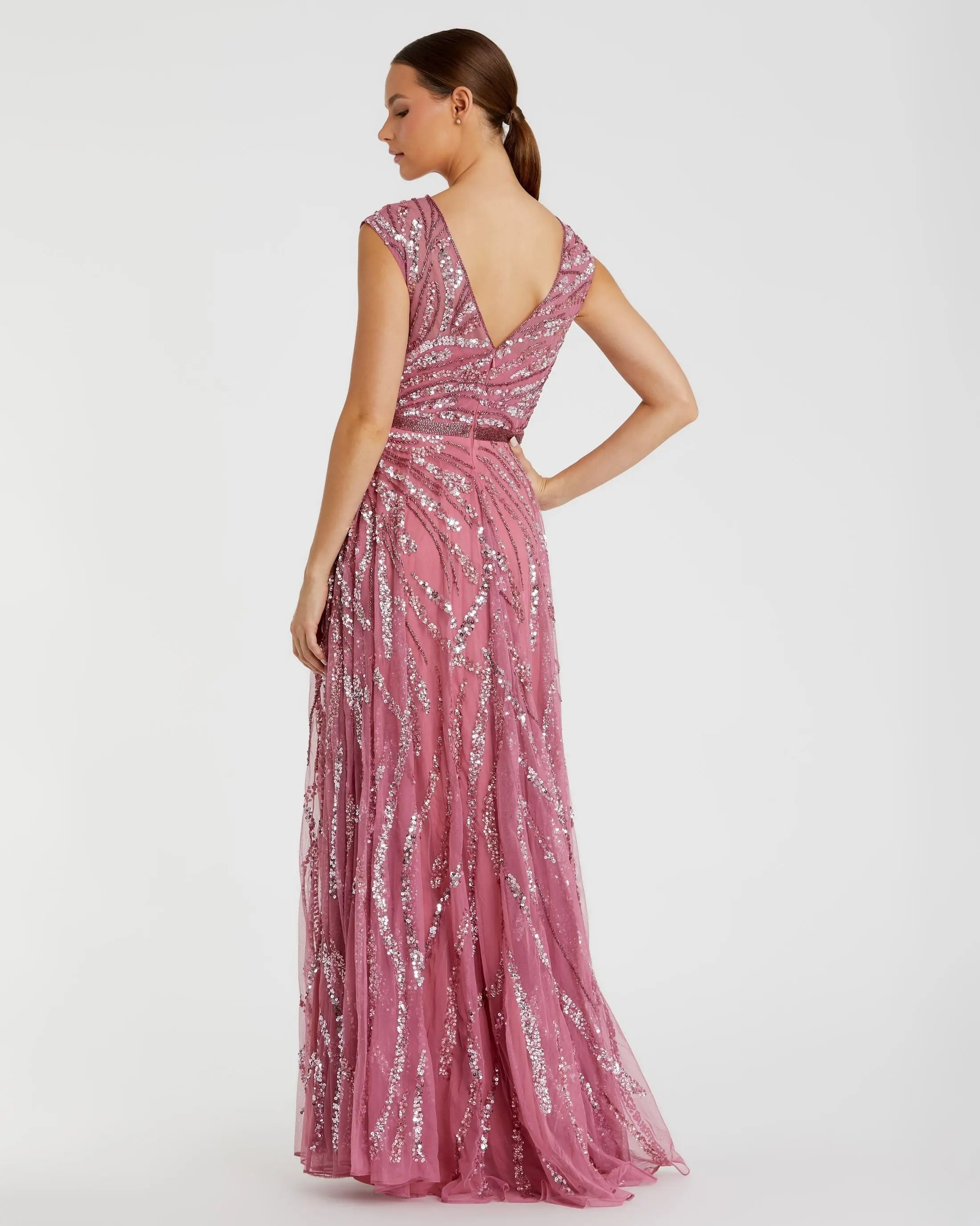 Pink Cap Sleeve Embellished Evening Gown - Mac Duggal