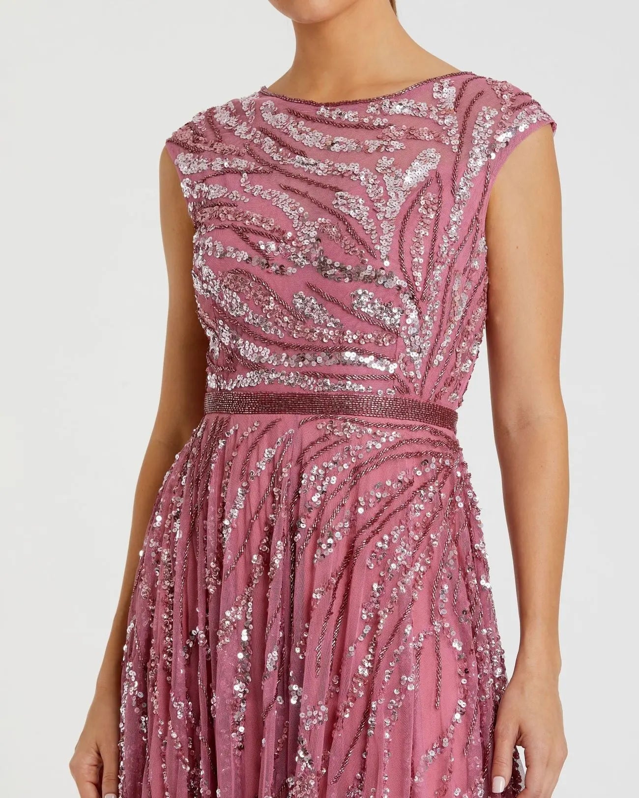 Pink Cap Sleeve Embellished Evening Gown - Mac Duggal