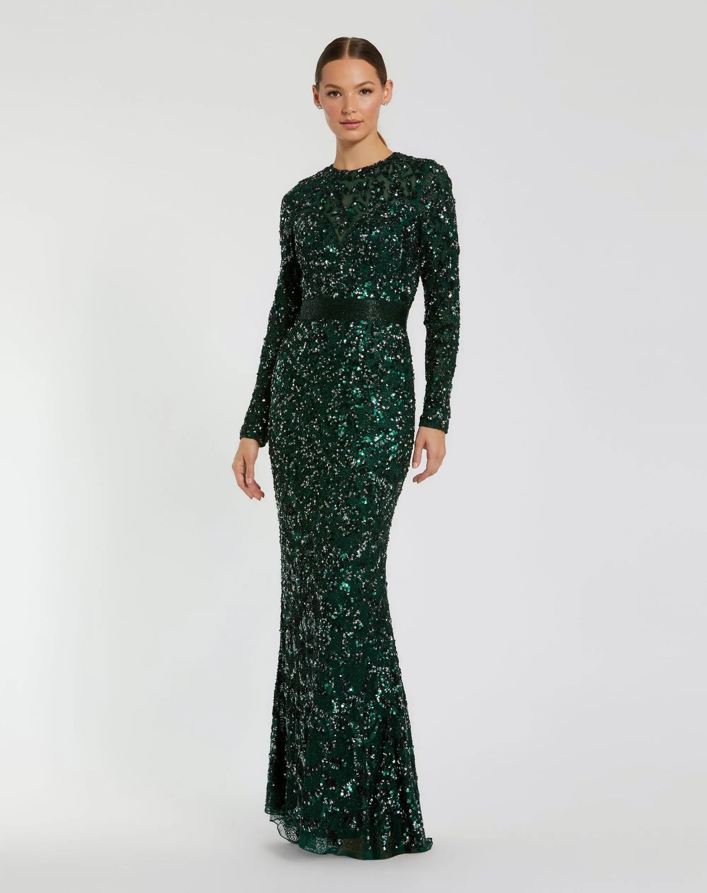 Green Hand Embellished Long Sleeve Gown Green Hand Embellished Long Sleeve Gown