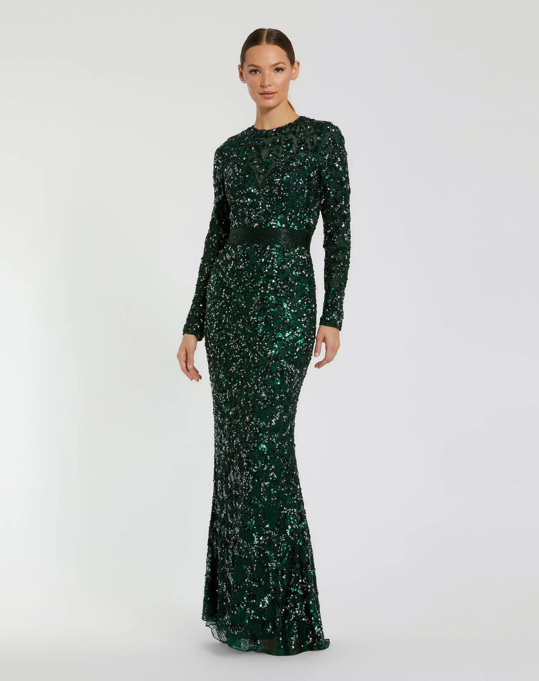 Green Hand Embellished Long Sleeve Gown - Mac Duggal Green Hand Embellished Long Sleeve Gown - Mac Duggal