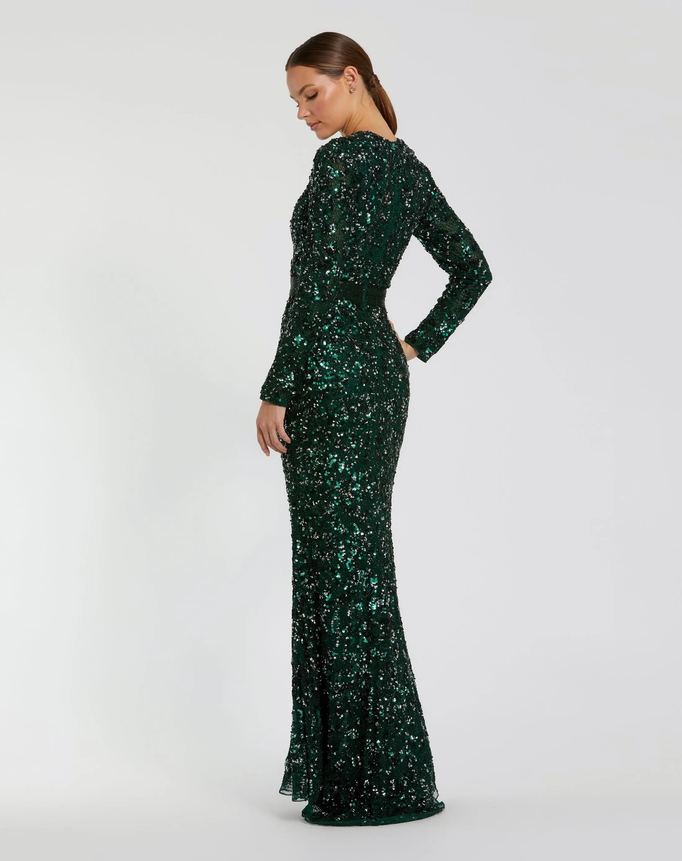 Green Hand Embellished Long Sleeve Gown - Mac Duggal