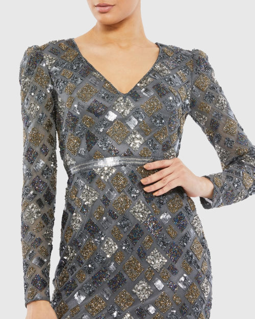 Long Sleeve Geometric Sequin Midi Dress