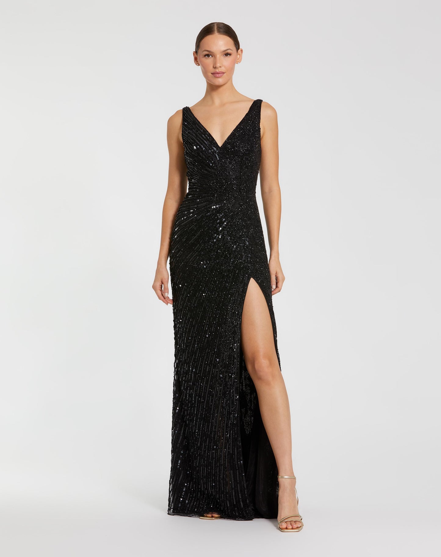 Black Beaded Floral Sleeveless Gown Mac Duggal