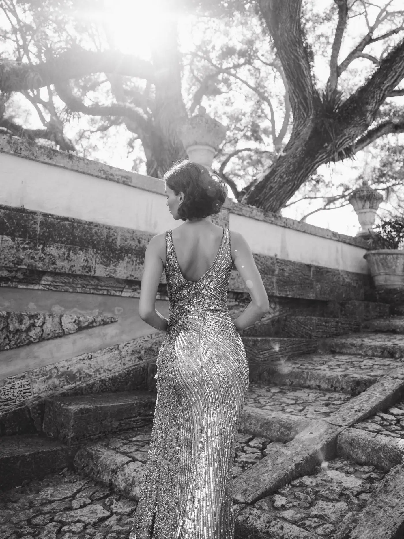 Silver Beaded Floral Sleeveless Gown - Mac Duggal