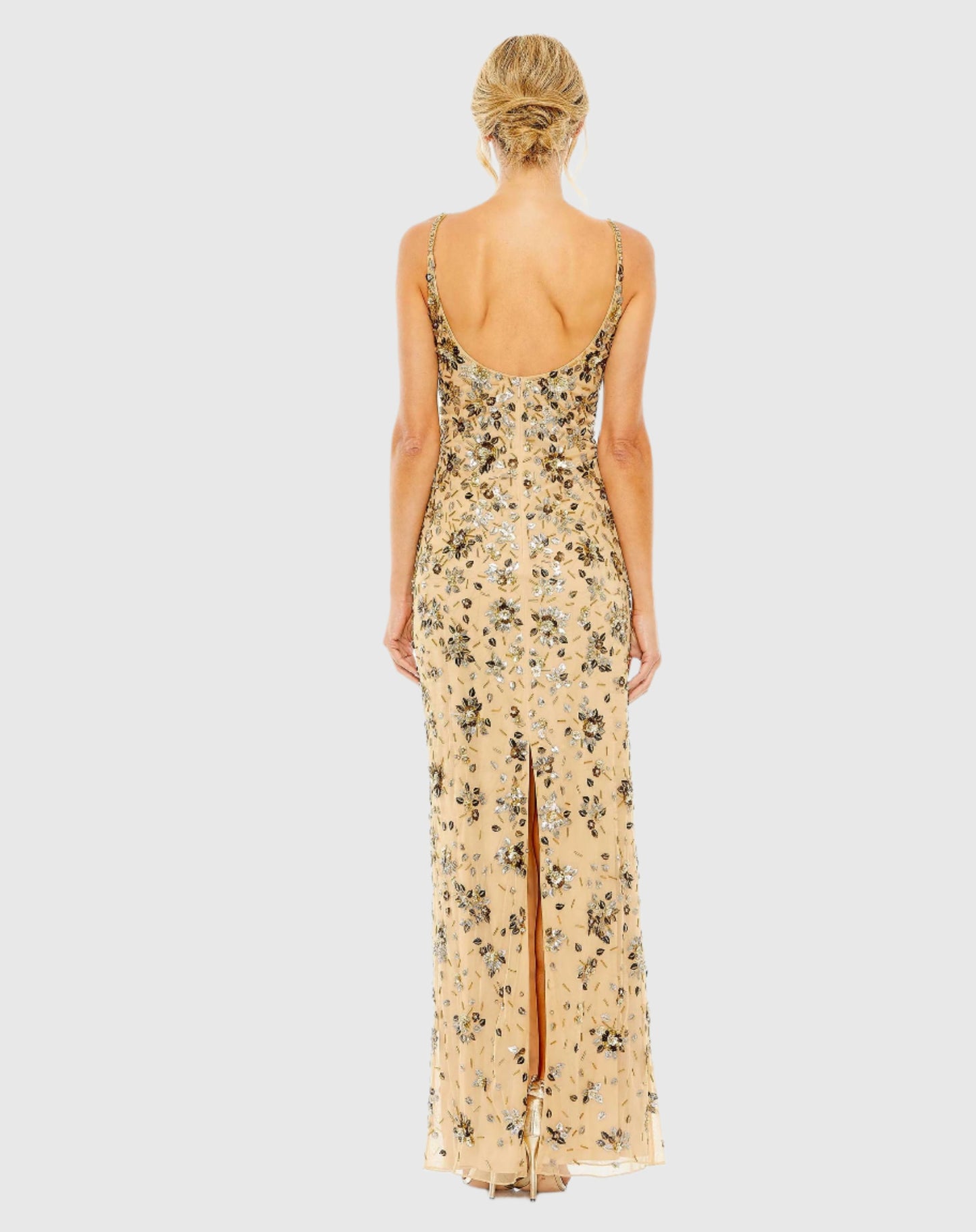 Floral Embellished Scoop Neck Evening Gown