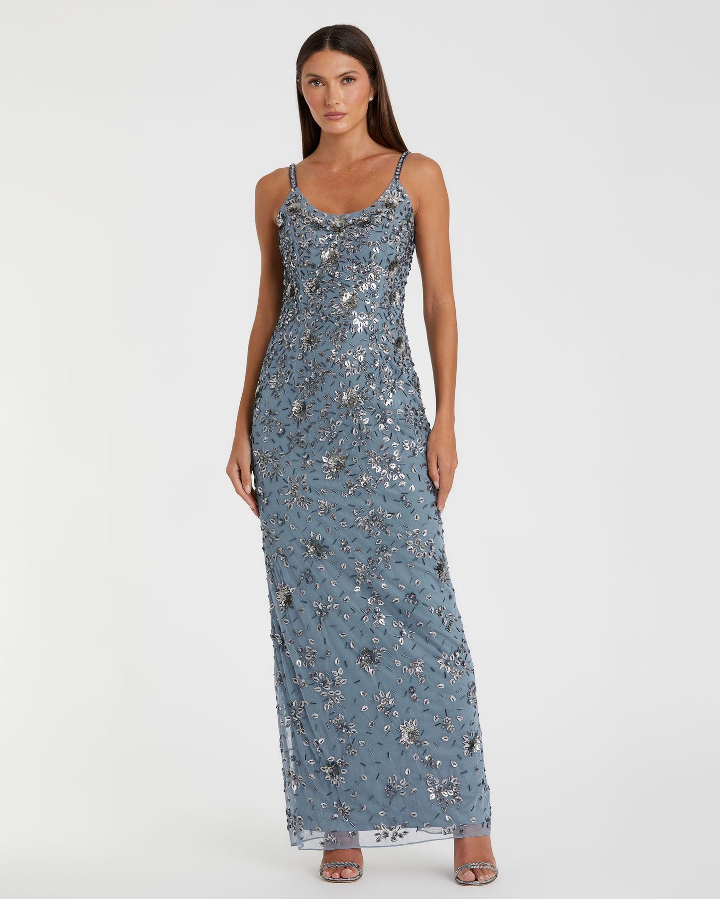 Floral Embellished Scoop Neck Evening Gown