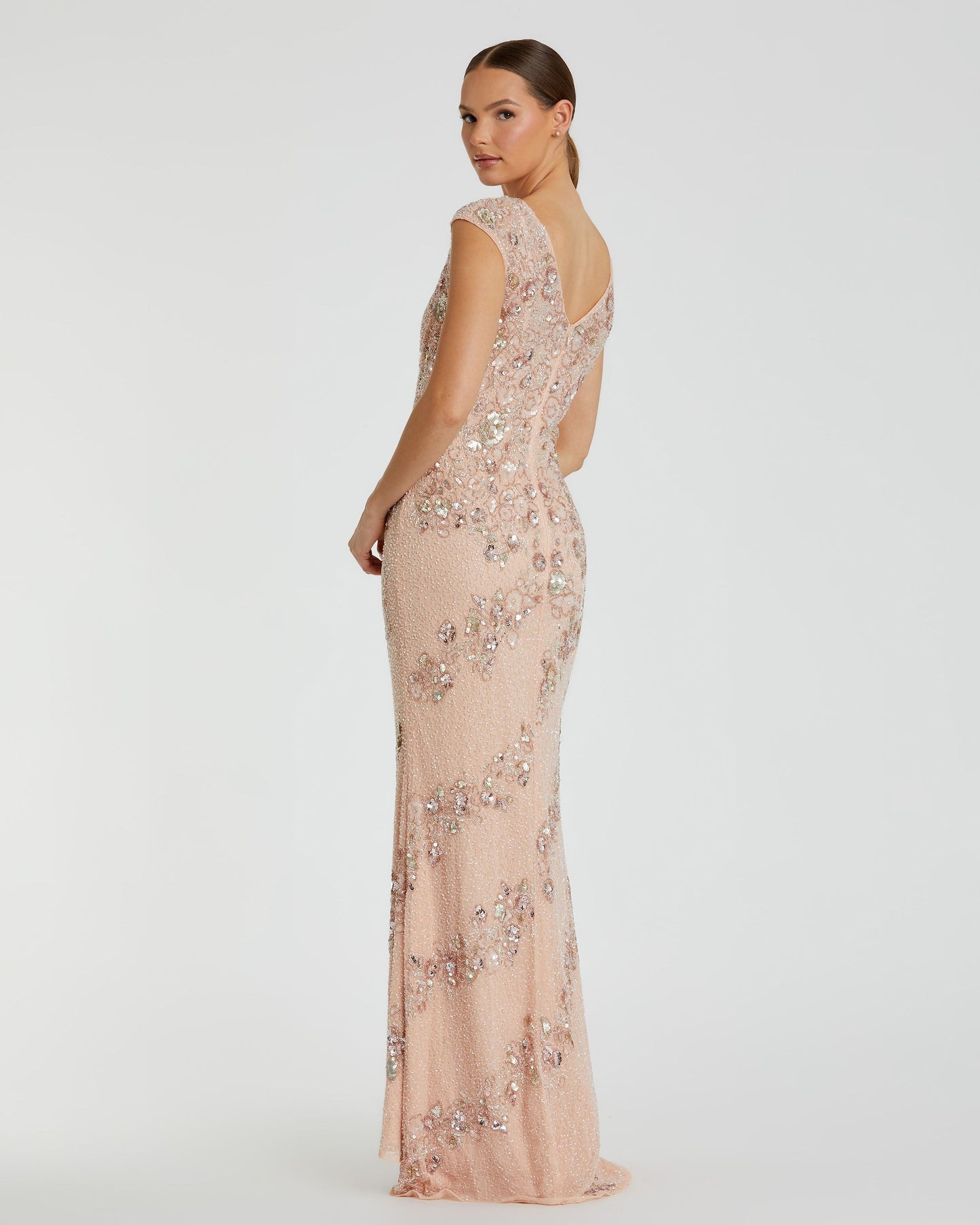 Embellished Bateau Neck Cap Sleeve Gown