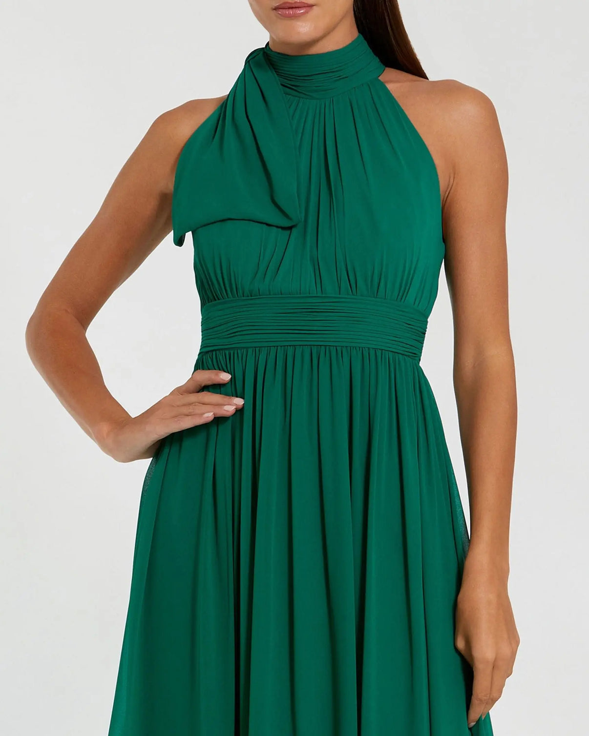 Green High Neck Chiffon Gown