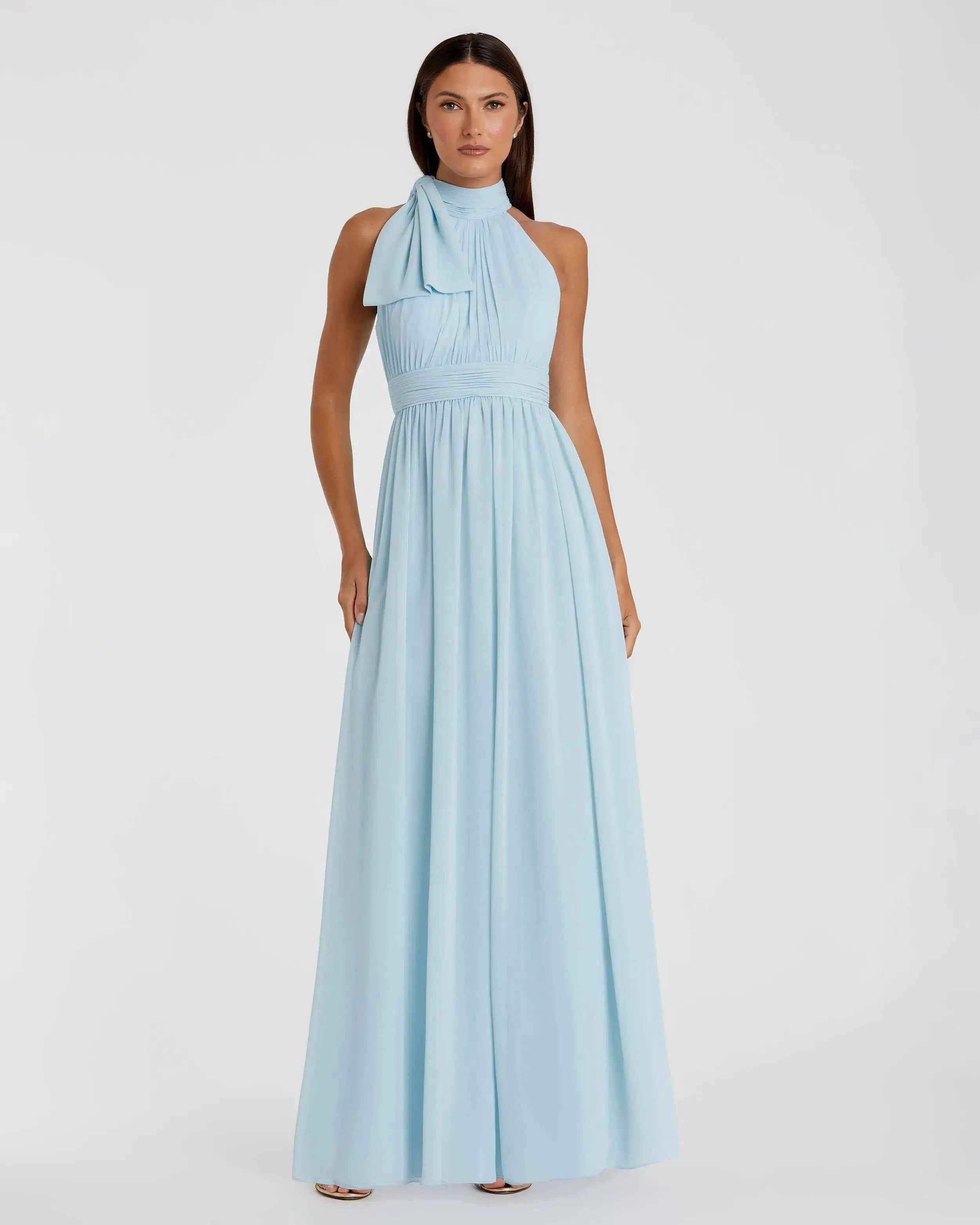 Blue High Neck Chiffon Gown - Mac Duggal