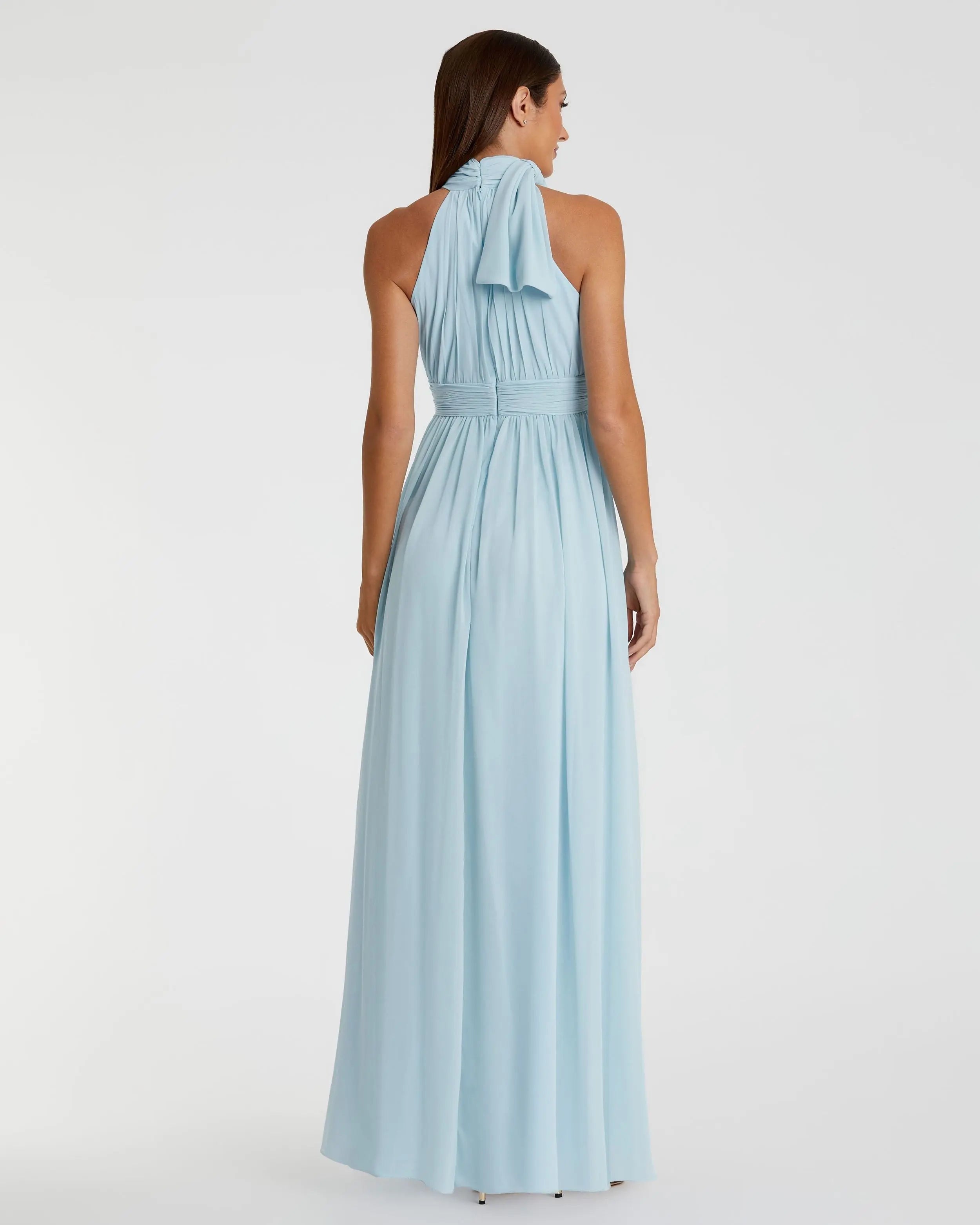 Blue High Neck Chiffon Gown - Mac Duggal