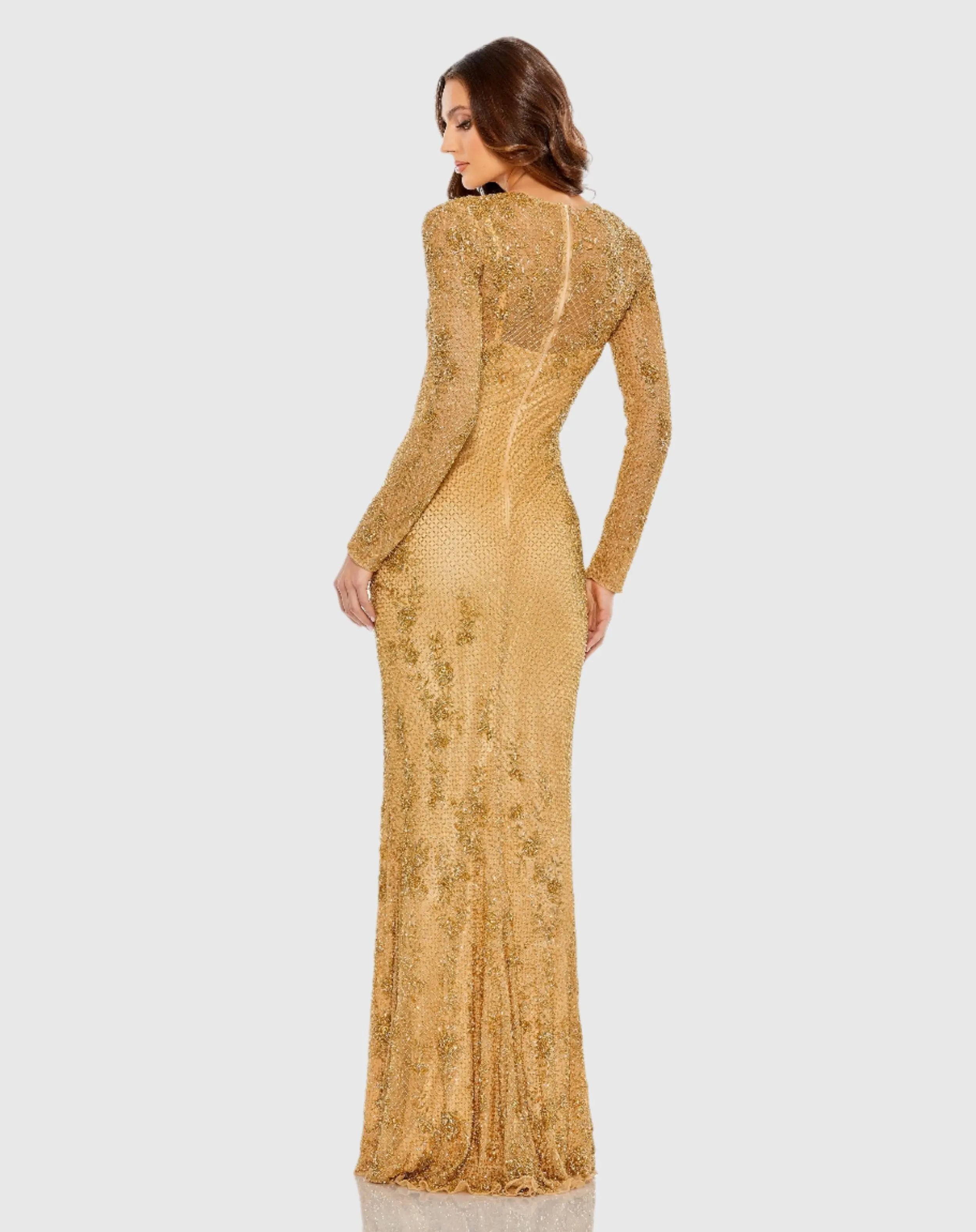 Gold Long Sleeve Embellished Gown - Mac Duggal