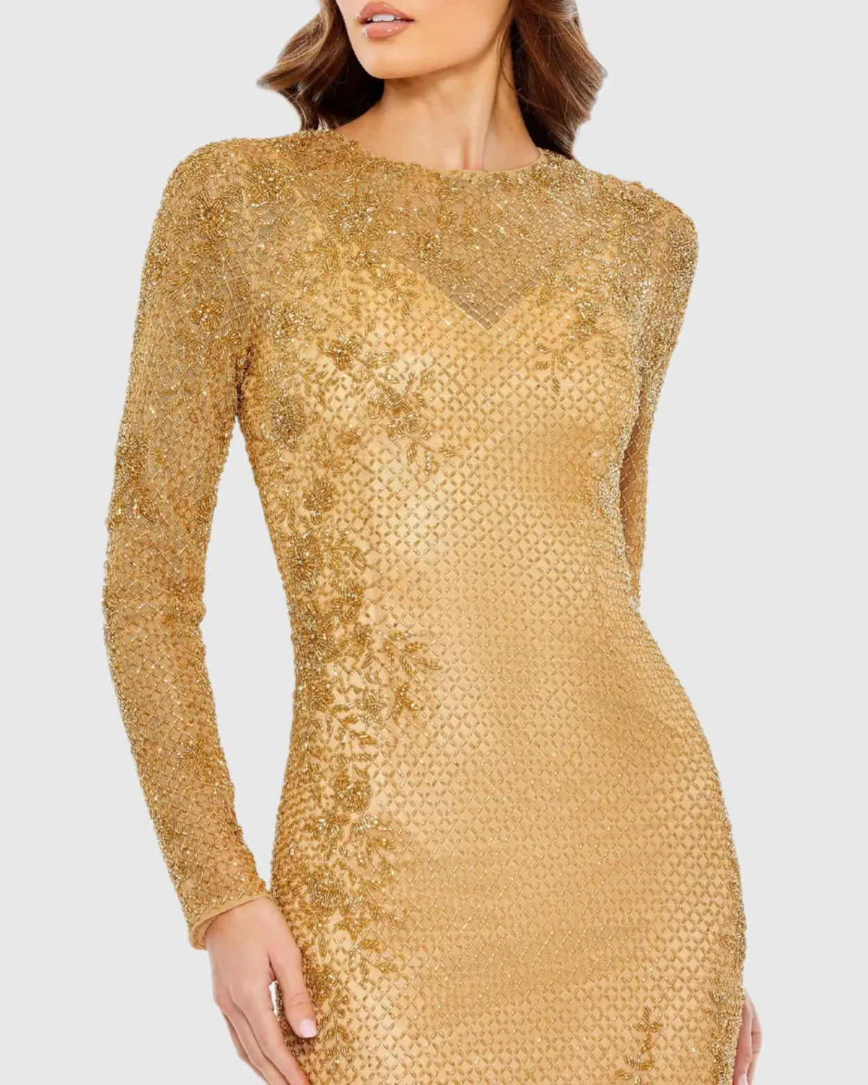 Mac Duggal Women's Embellished Long Sleeve Gown - Gold - Size 12 Mac Duggal Women's Embellished Long Sleeve Gown - Gold - Size 12