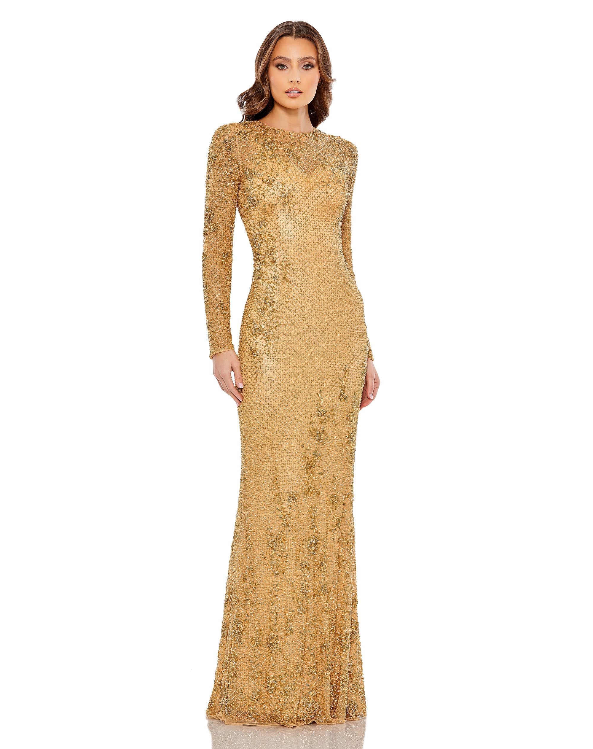 Long Sleeve Embellished Evening Gown