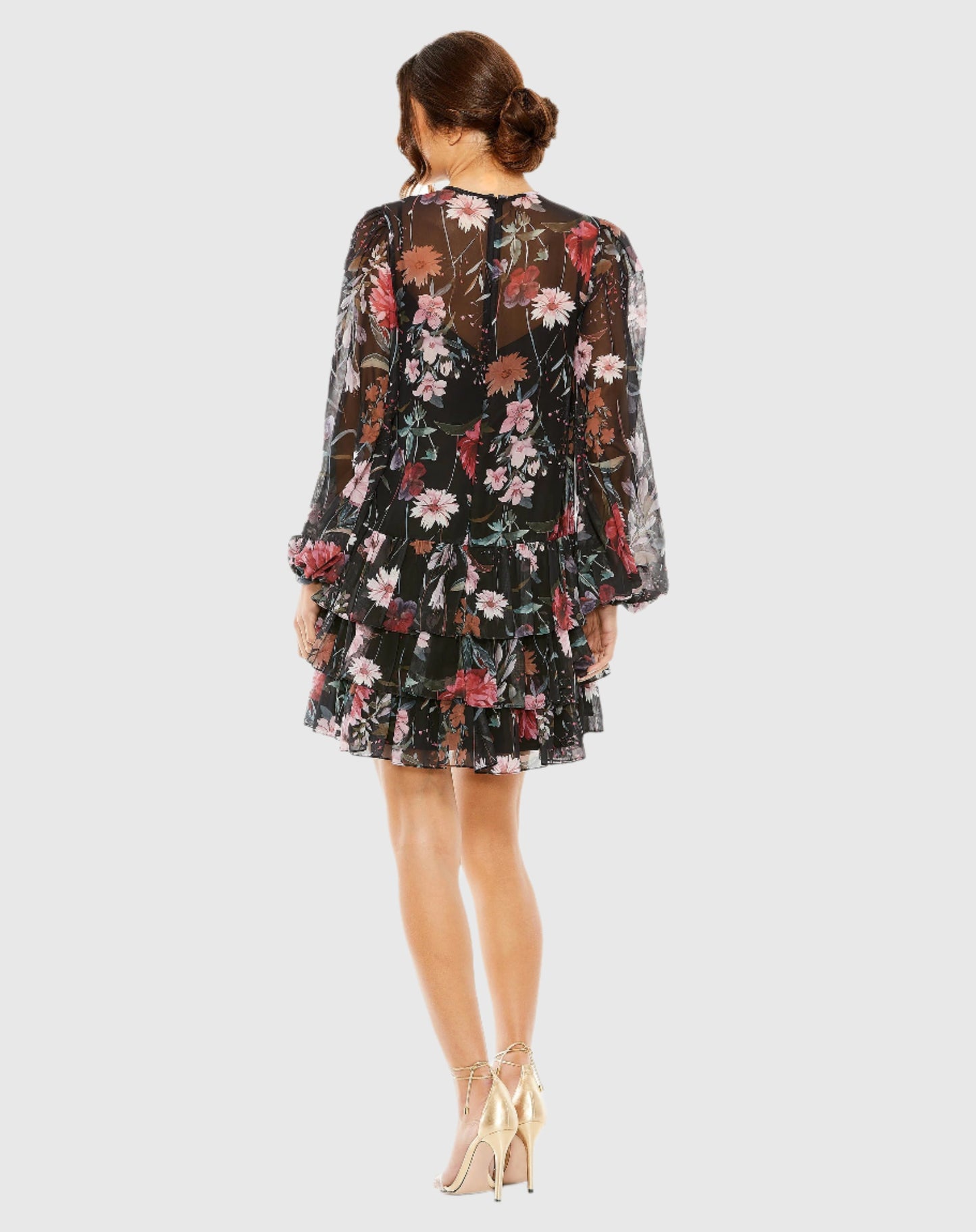 Floral Print High Neck Ruffle Hem Mini Dress