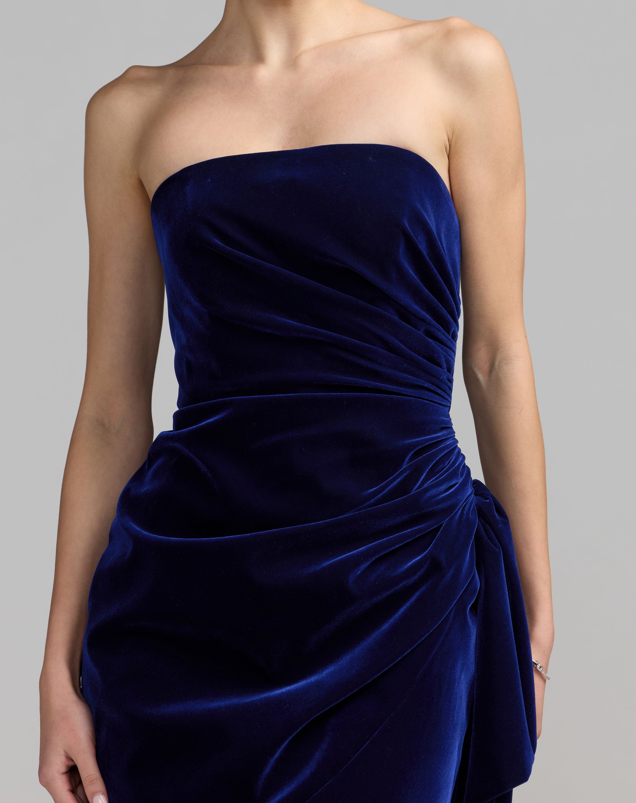 Blue Strapless Velvet Wrap Mini Dress - Ieena for Mac Duggal