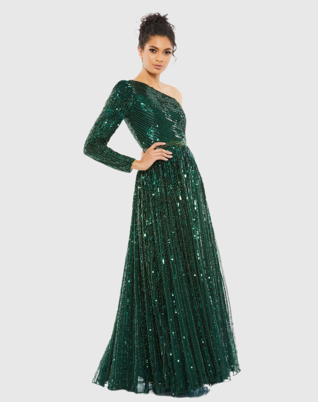 Sequined One Shoulder A Line Gown