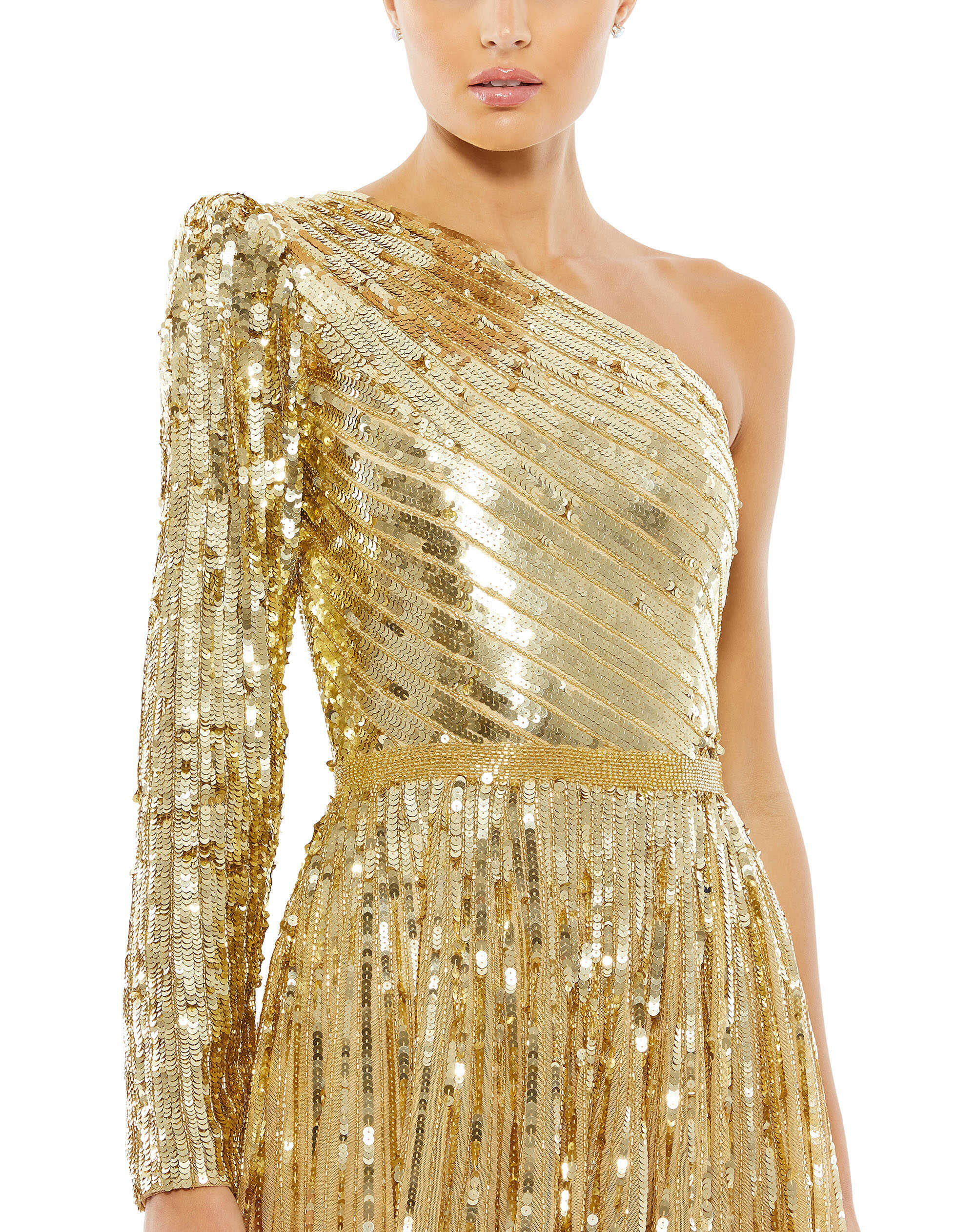 Sequined One Shoulder A Line Gown