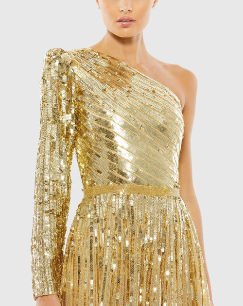 Sequined One Shoulder A Line Gown