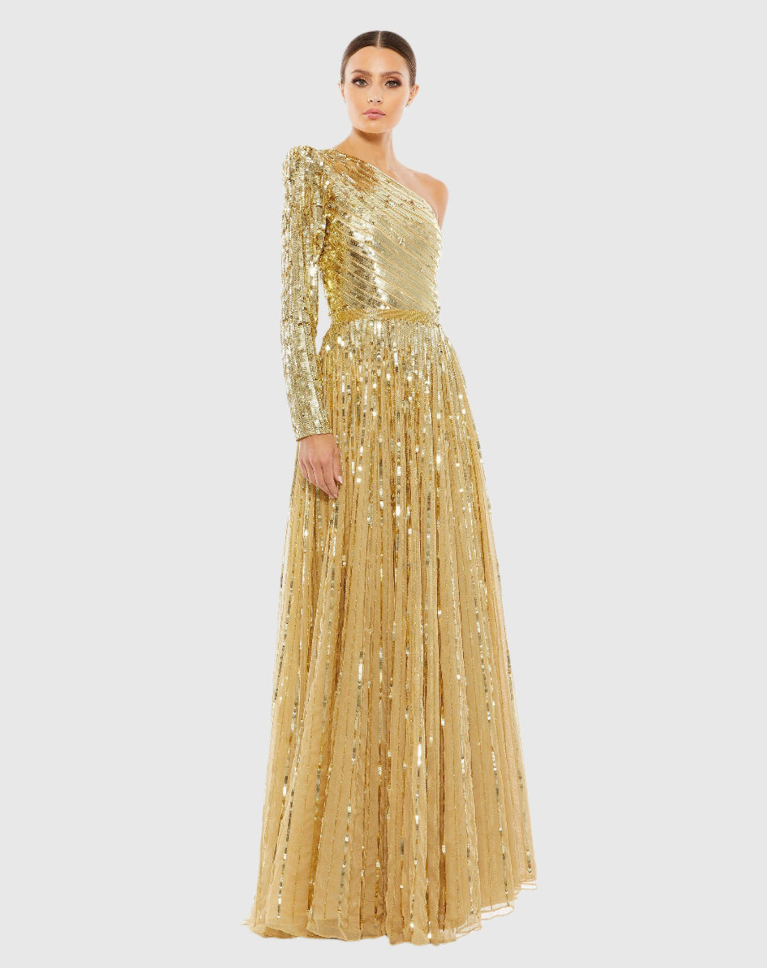 Sequined One Shoulder A Line Gown