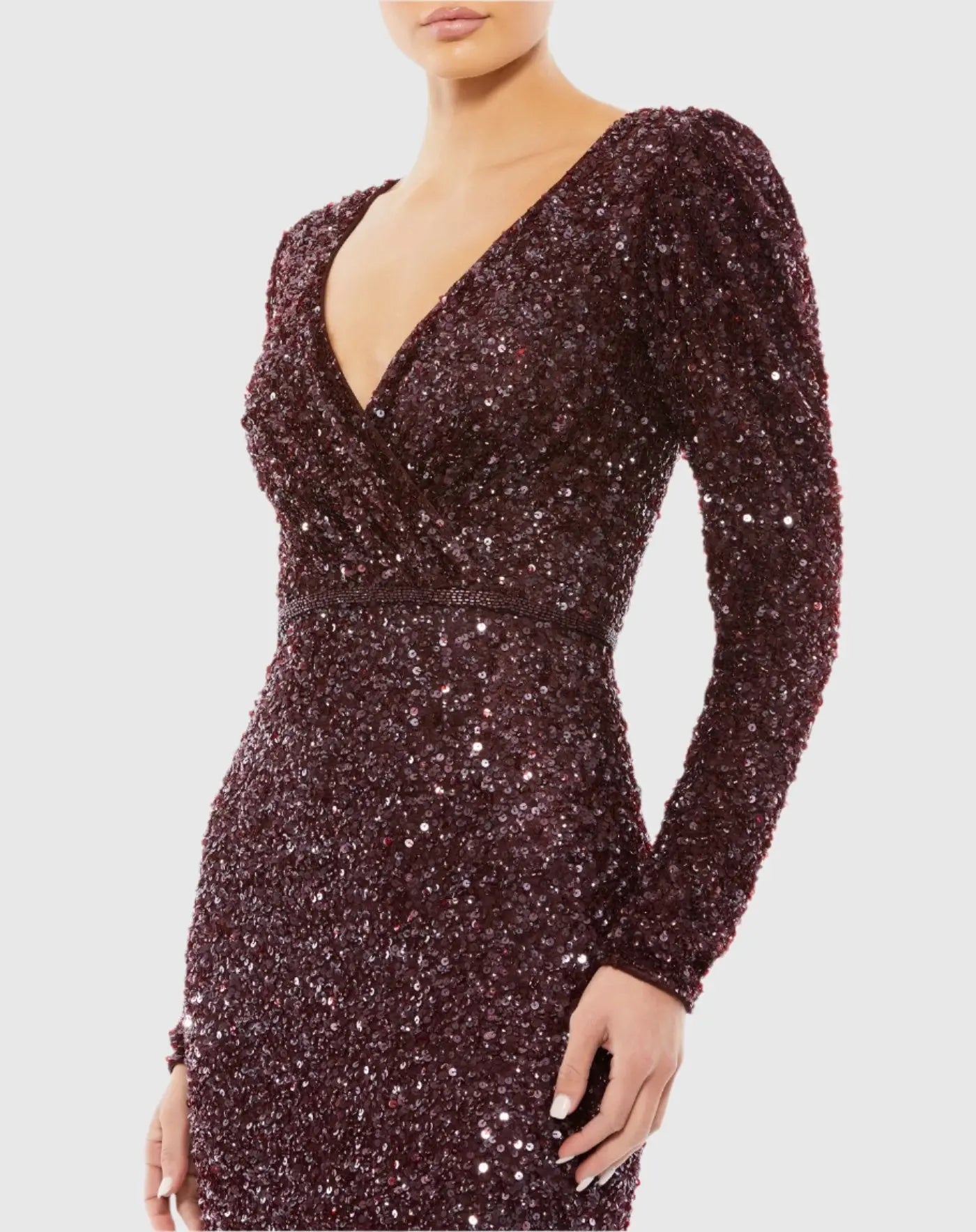 Mac Duggal Women's Sequined Sheath Gown - Mahogany - Size 2 Mac Duggal Women's Sequined Sheath Gown - Mahogany - Size 2