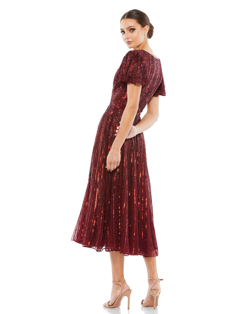 FLOUNCE SLEEVE TEA LENGTH DRESS | Sample | Sz. 4