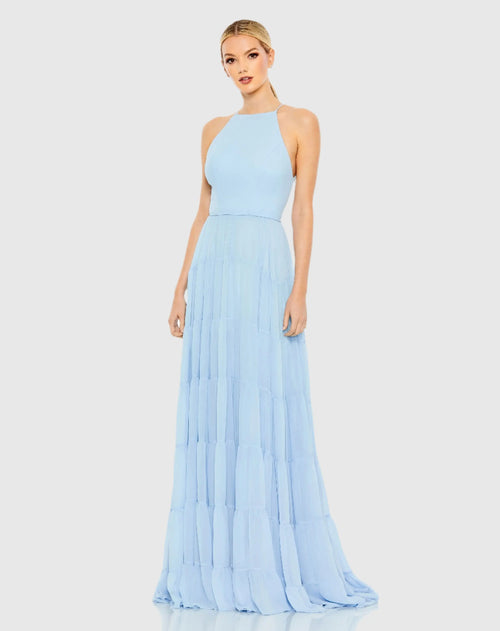 Blue Ruffle Tiered A Line Gown - Ieena for Mac Duggal