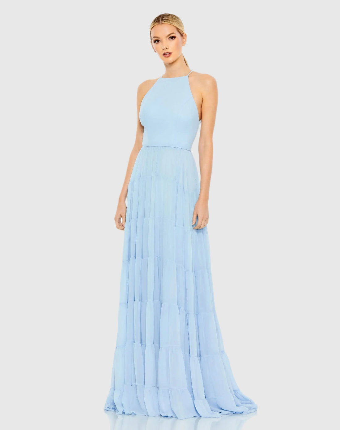 Blue Ruffle Tiered A Line Gown - Ieena for Mac Duggal