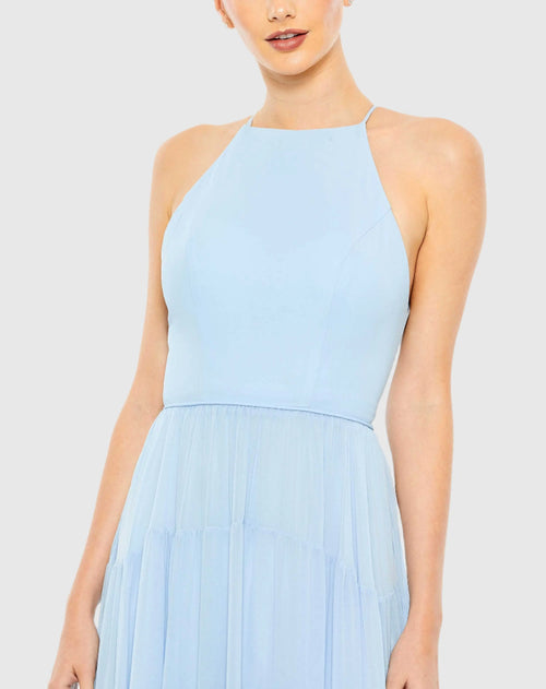 Blue Ruffle Tiered A Line Gown - Ieena for Mac Duggal