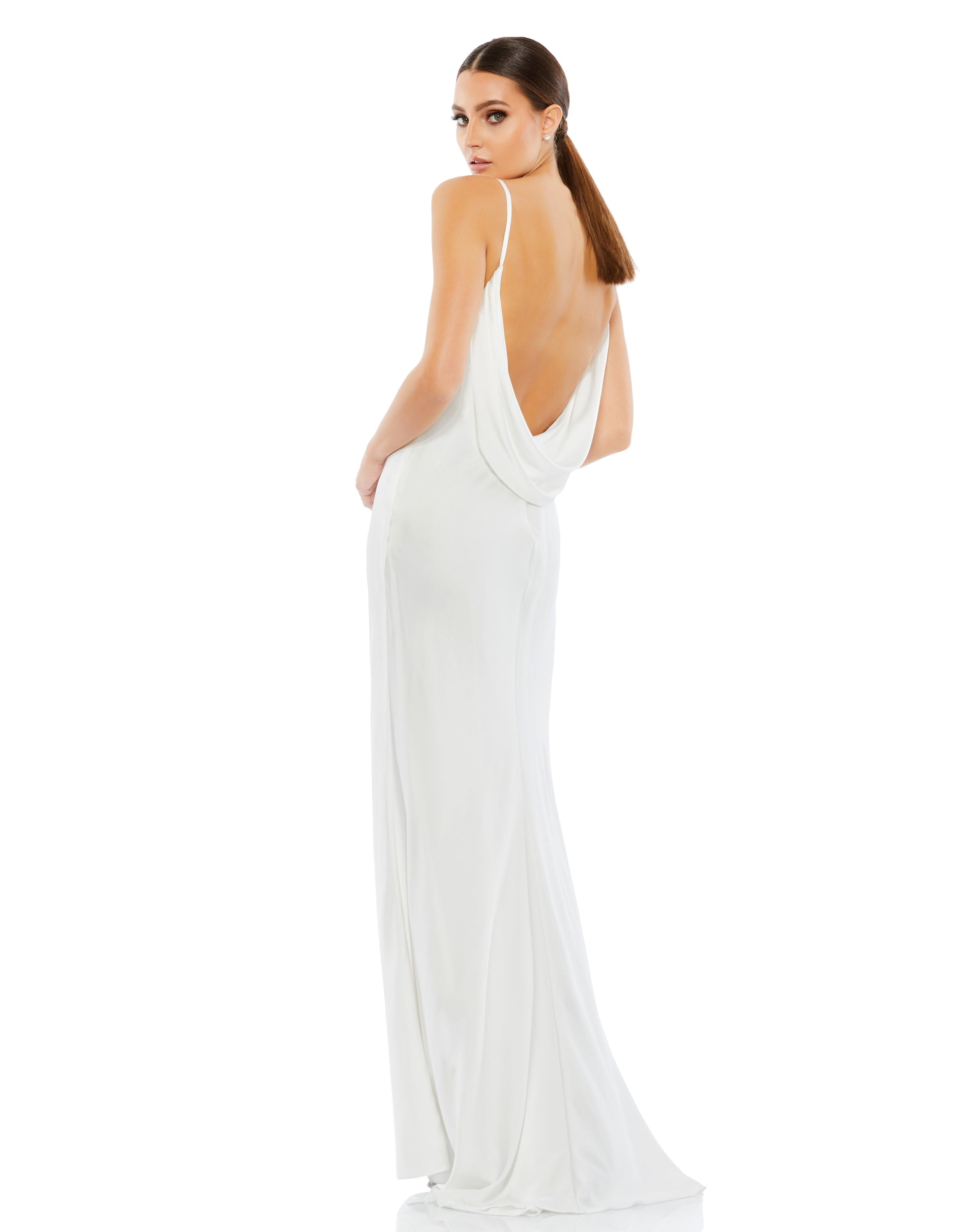 Sleeveless Silk Satin Empire Waist Cowl Back Gown | Sample | Sz. 2