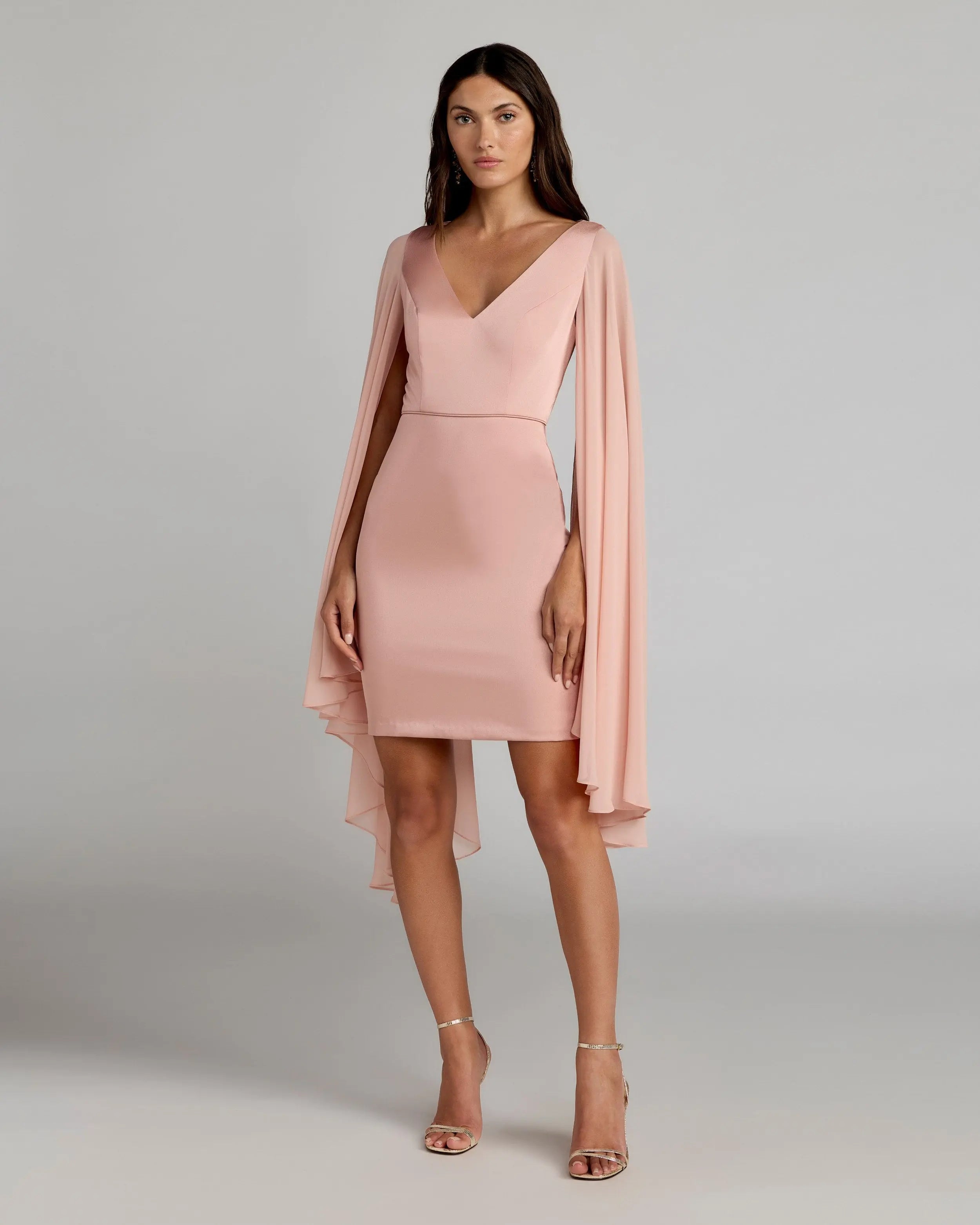 Pink V-Neck Cape Sleeve Mini Dress Ieena for Mac Duggal