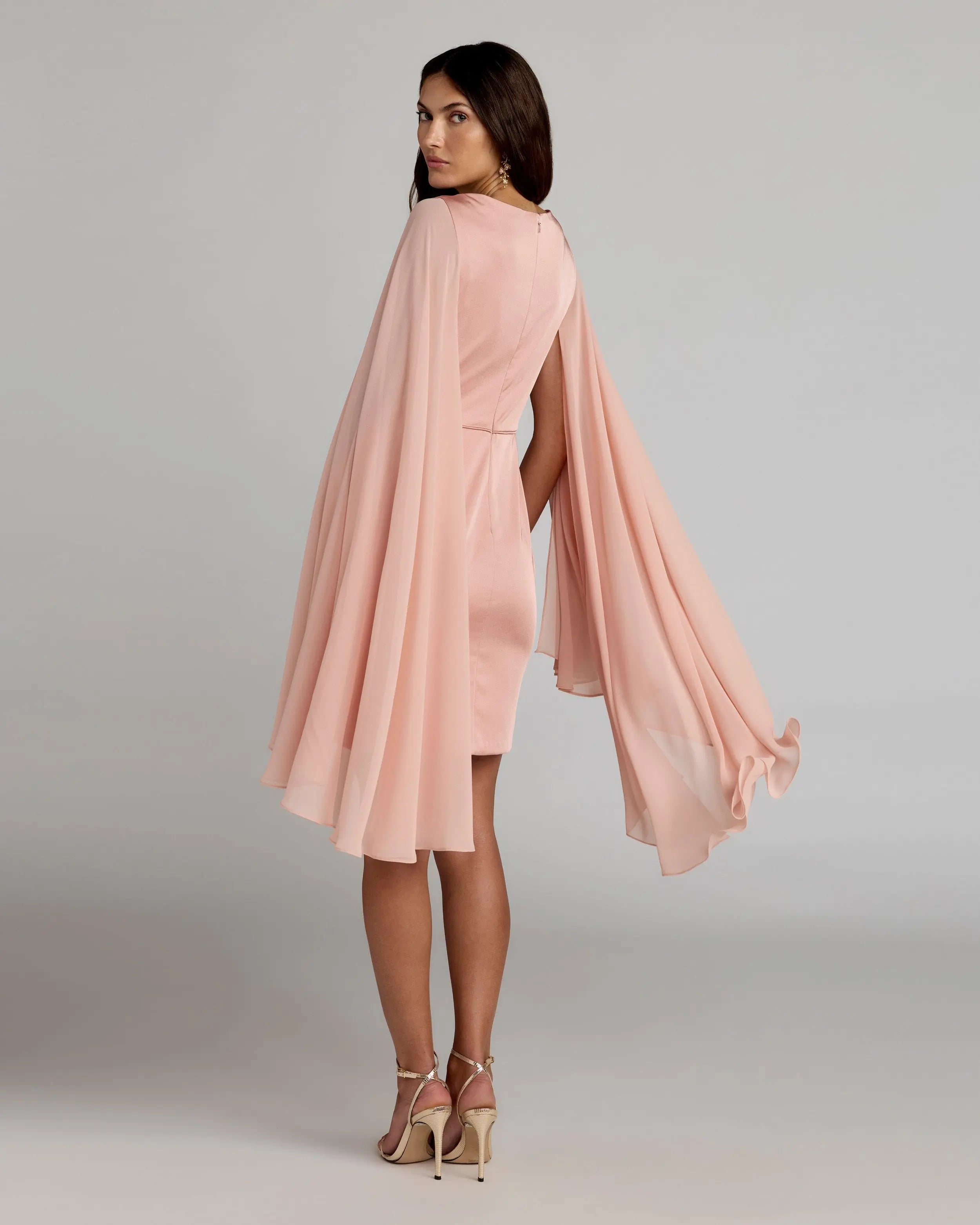 Pink V-Neck Cape Sleeve Mini Dress Ieena for Mac Duggal