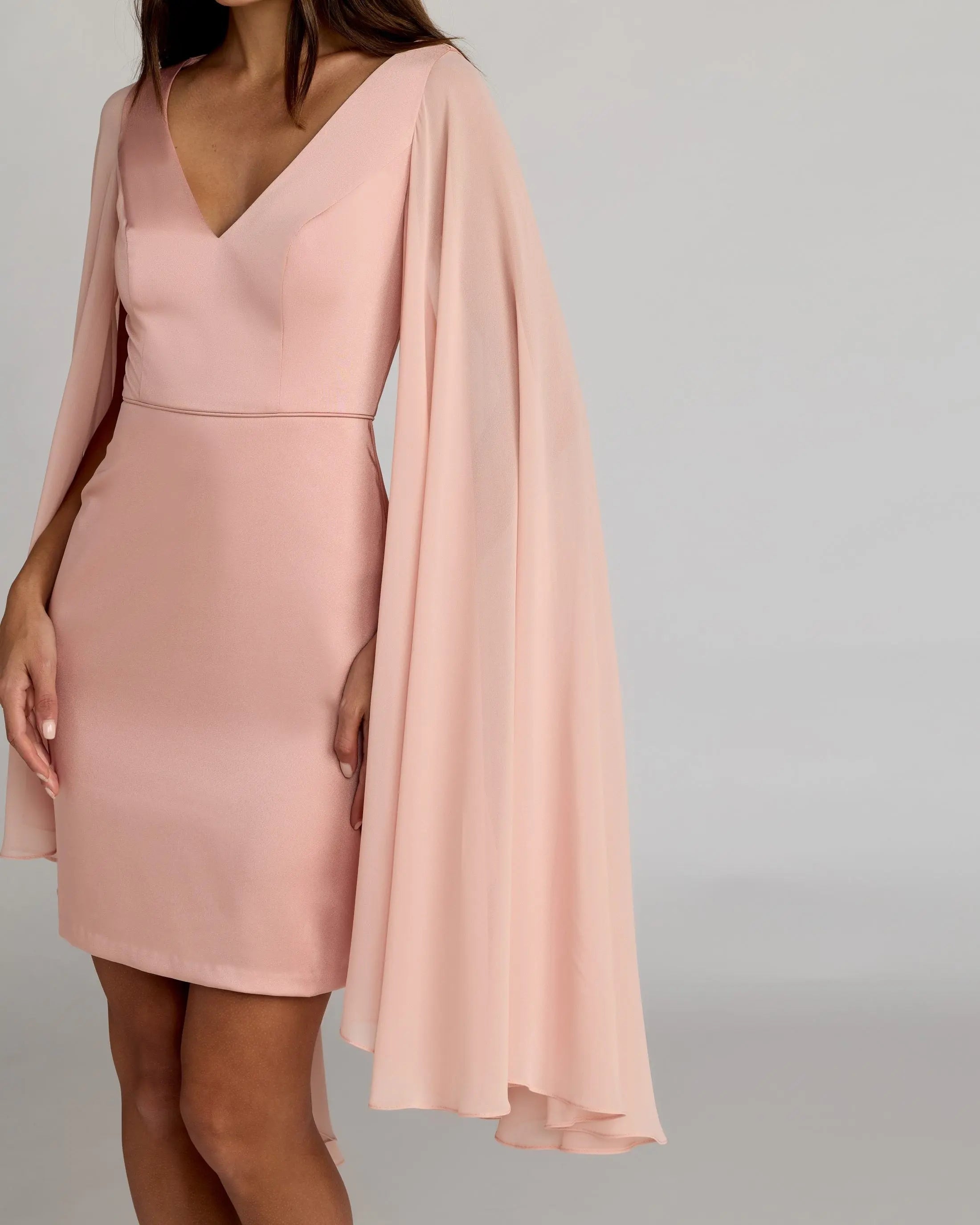 Mac Duggal Cape Sleeve V-Neck Fitted Dress - Blush (Pink) - 8
