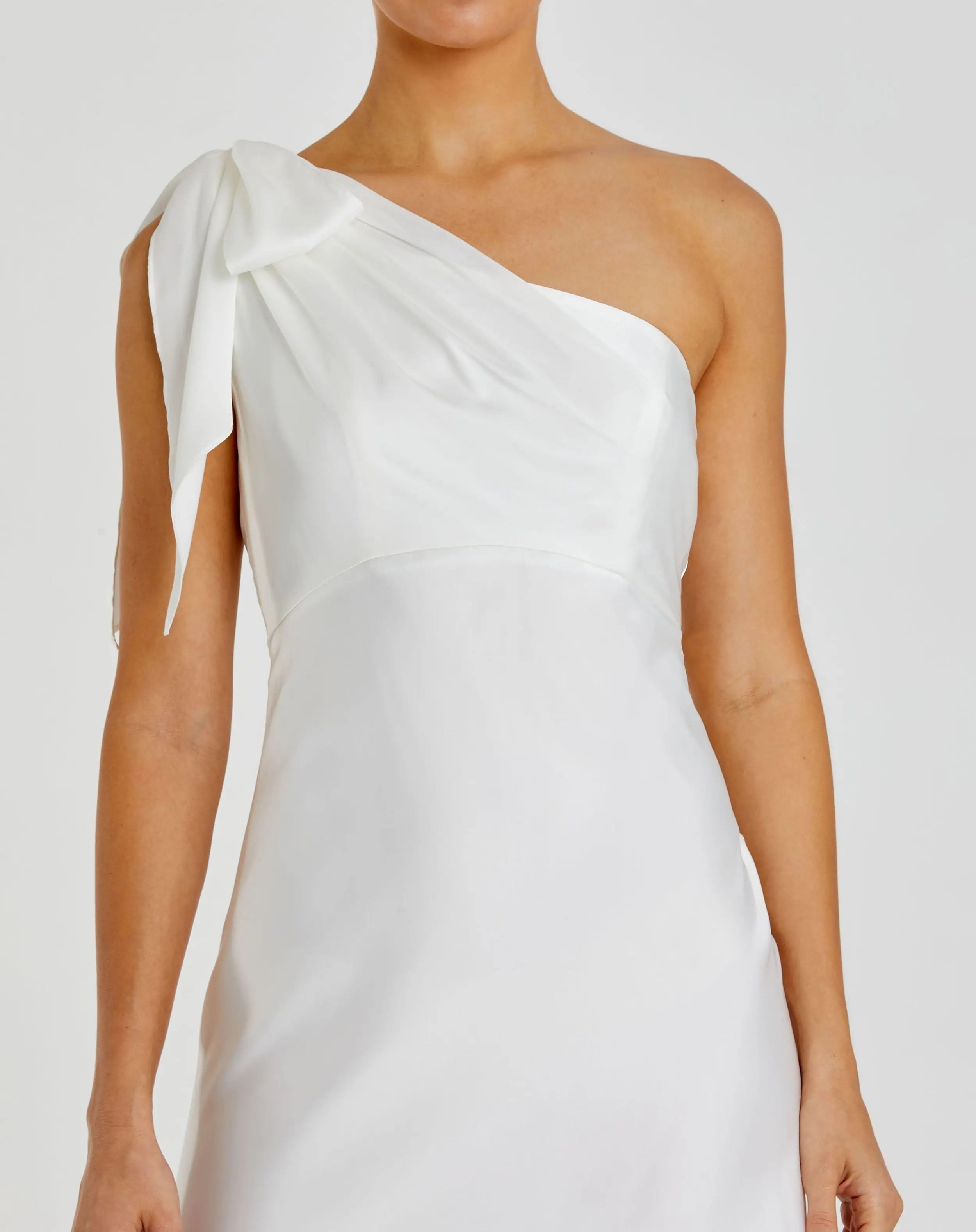 White Satin One Shoulder Midi Dress - Mac Duggal